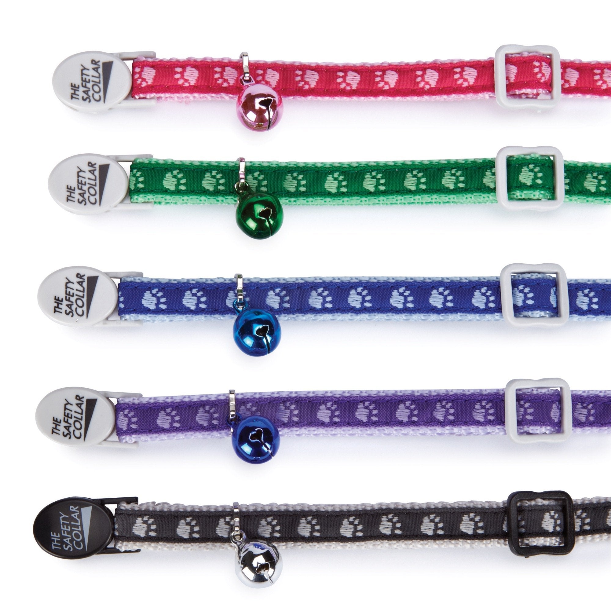 Meow Town Two-Tone Pawprint Cat Collar, 3/8-Inch, Green