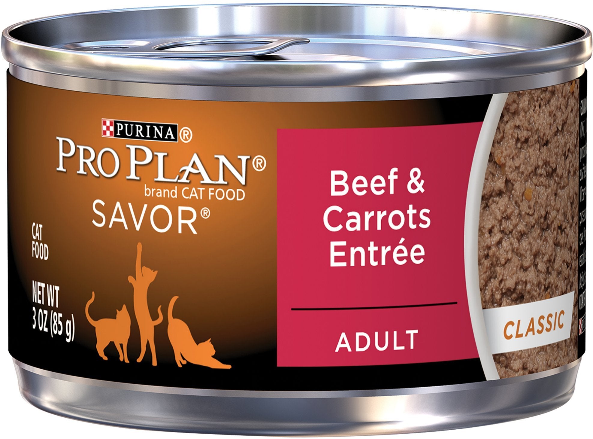 Purina Pro Plan Grain Free Wet Cat Food Pate, COMPLETE ESSENTIALS Beef & Carrots Entree Classic - (Pack of 24) 3 oz. Pull-Top Ca