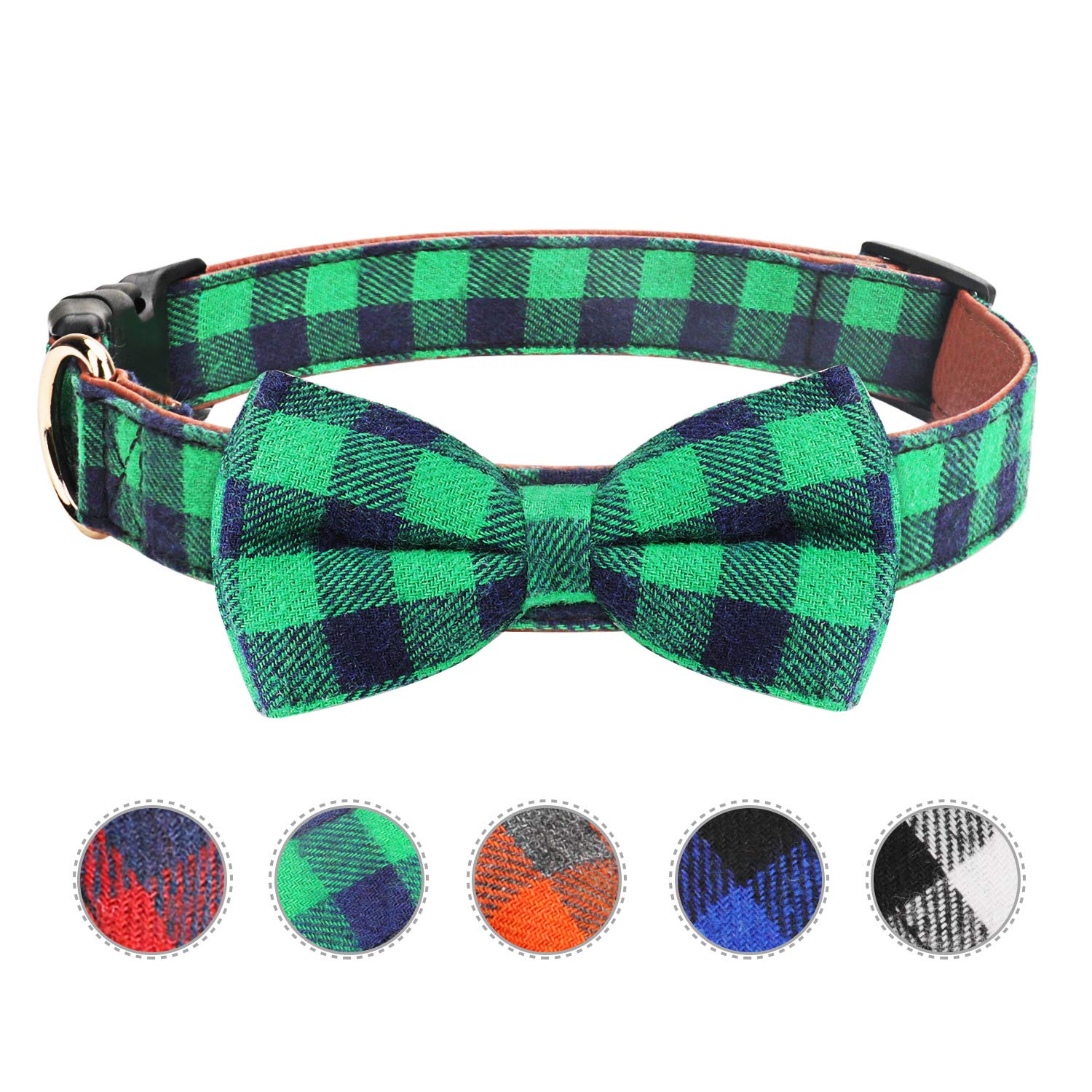 Dog Bow Tie, Vaburs Dog Cat Collar With Bow Tie Buckle Light Plaid Dog Collar For Dogs Cats Pets Soft Comfortable,Adjustable (L, Green)