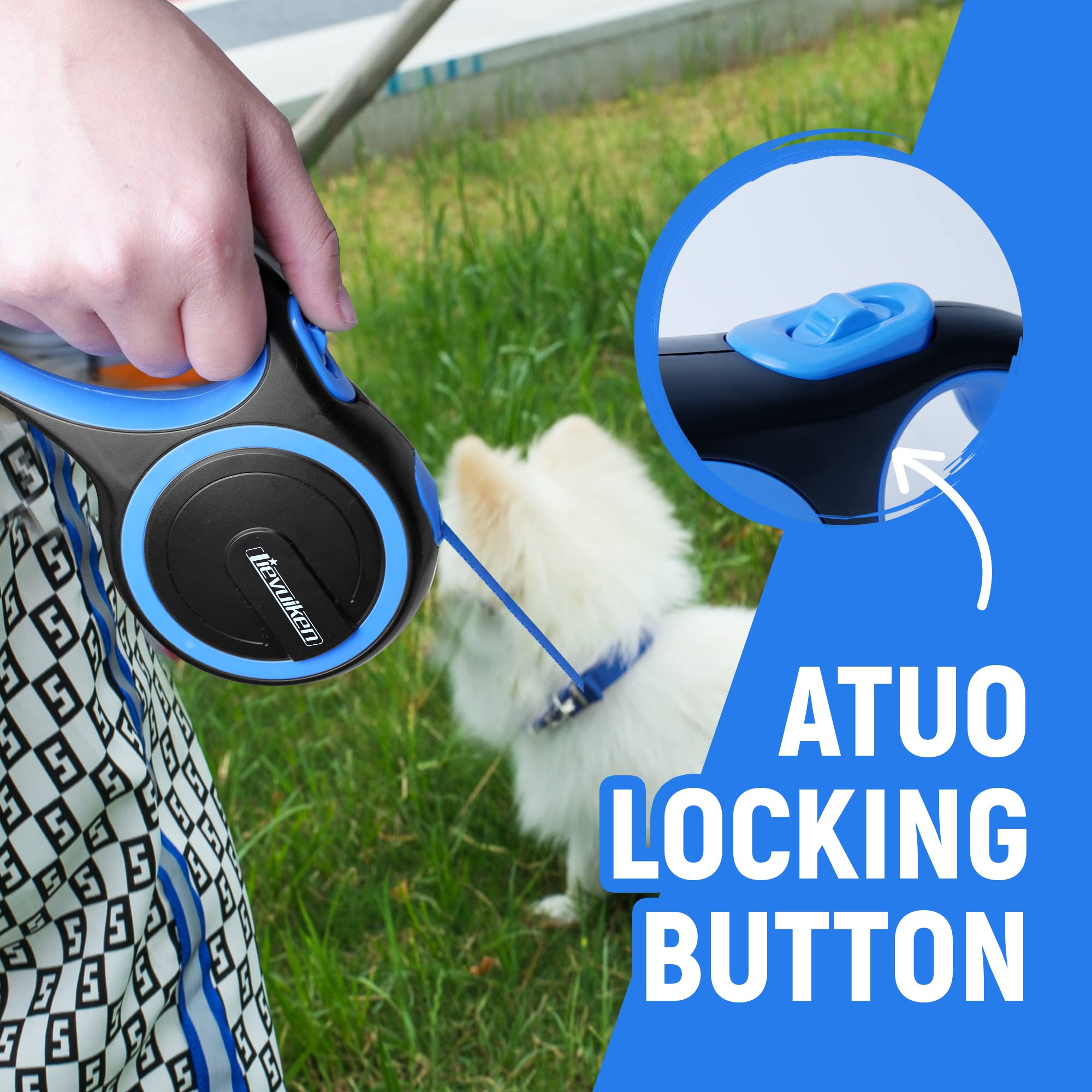 Lievuiken 16 Ft Retractable Dog Leash With No Tangle For Dog Up To 44Lbs, One-Handed Brake, With Non-Slip Handle, Strong Nylon T