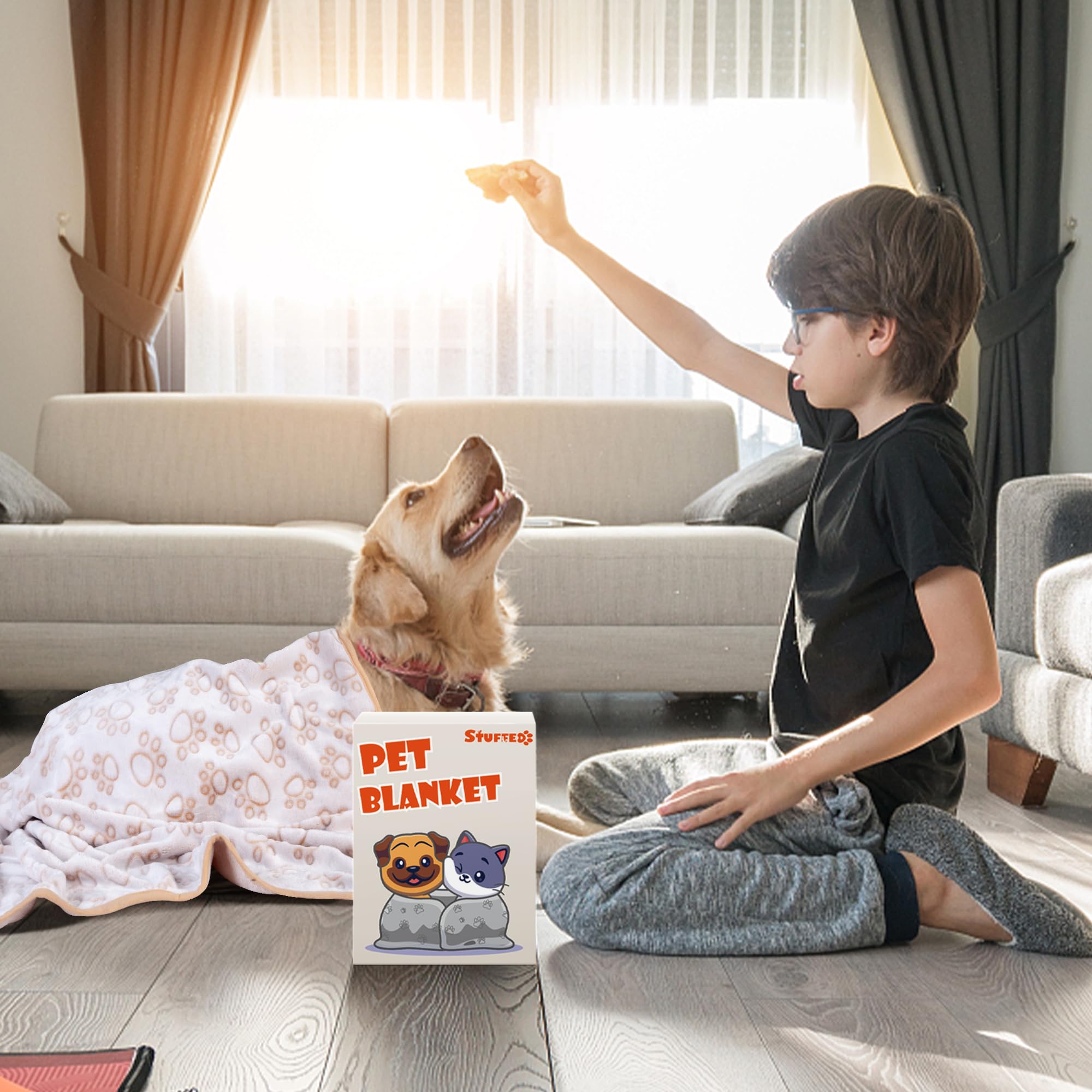 Stuffed Premium Soft Dog Blankets For Large Dogs, Large Cat Blanket Calming Washable For Bed Couch Protection, Dog Essentials For Large Dog, 42 * 65 Inches, Beige