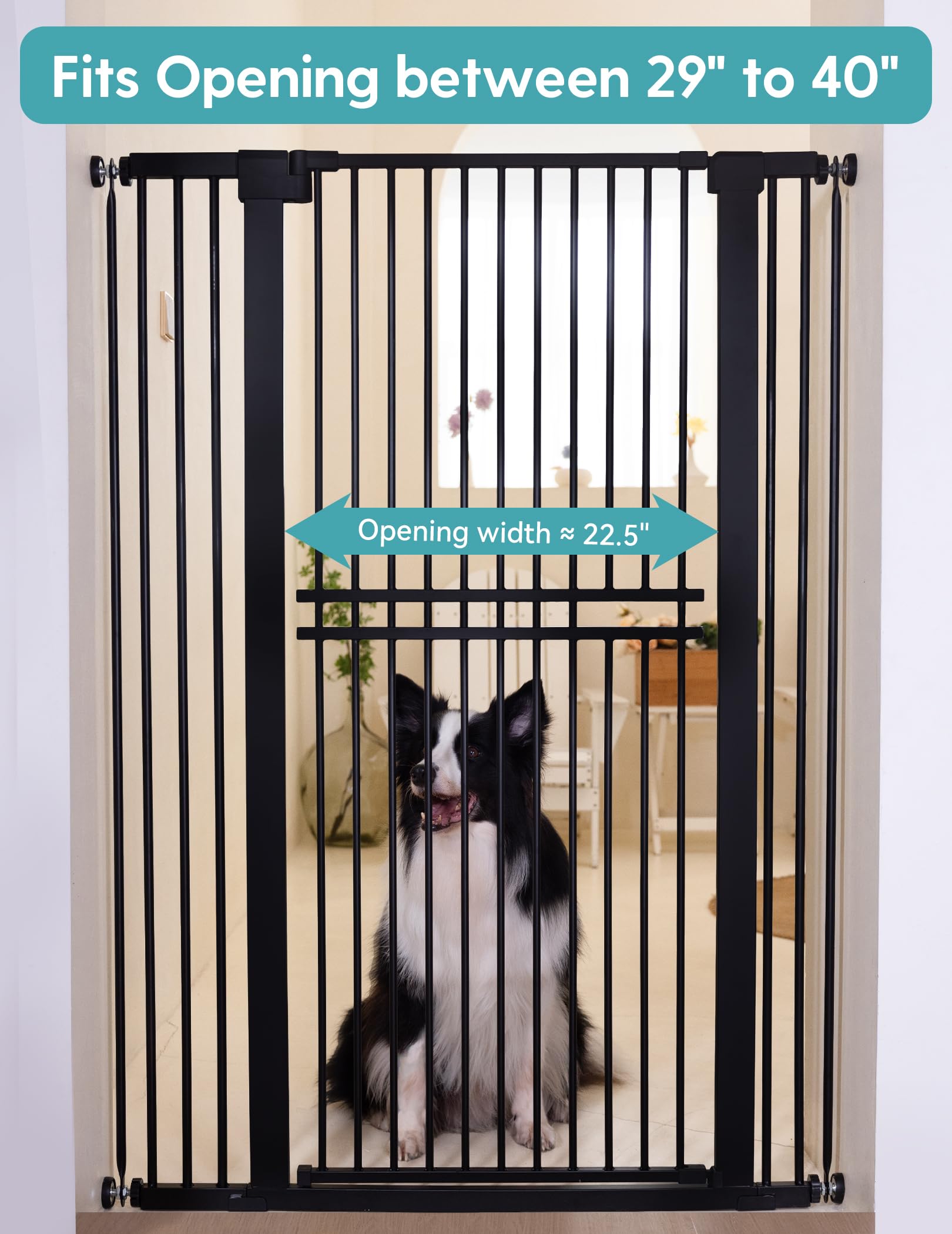 No Pawblems 55 Extra Tall Pet Gate for Cat/Dog, 29-40 Wide Auto Close Tall Dog Gate for Doorways/Hallways, 1.37 Ultra Narrow Spa