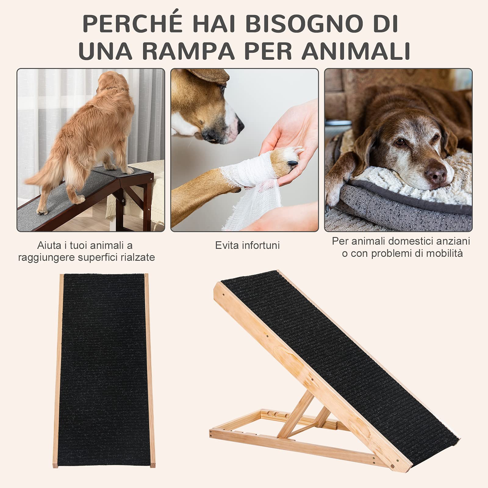 Pawhut Dog Ramp, Dog Ladder Ramp For Cats And Pets Up To 75 Kg Foldable Non-Slip And Adjustable