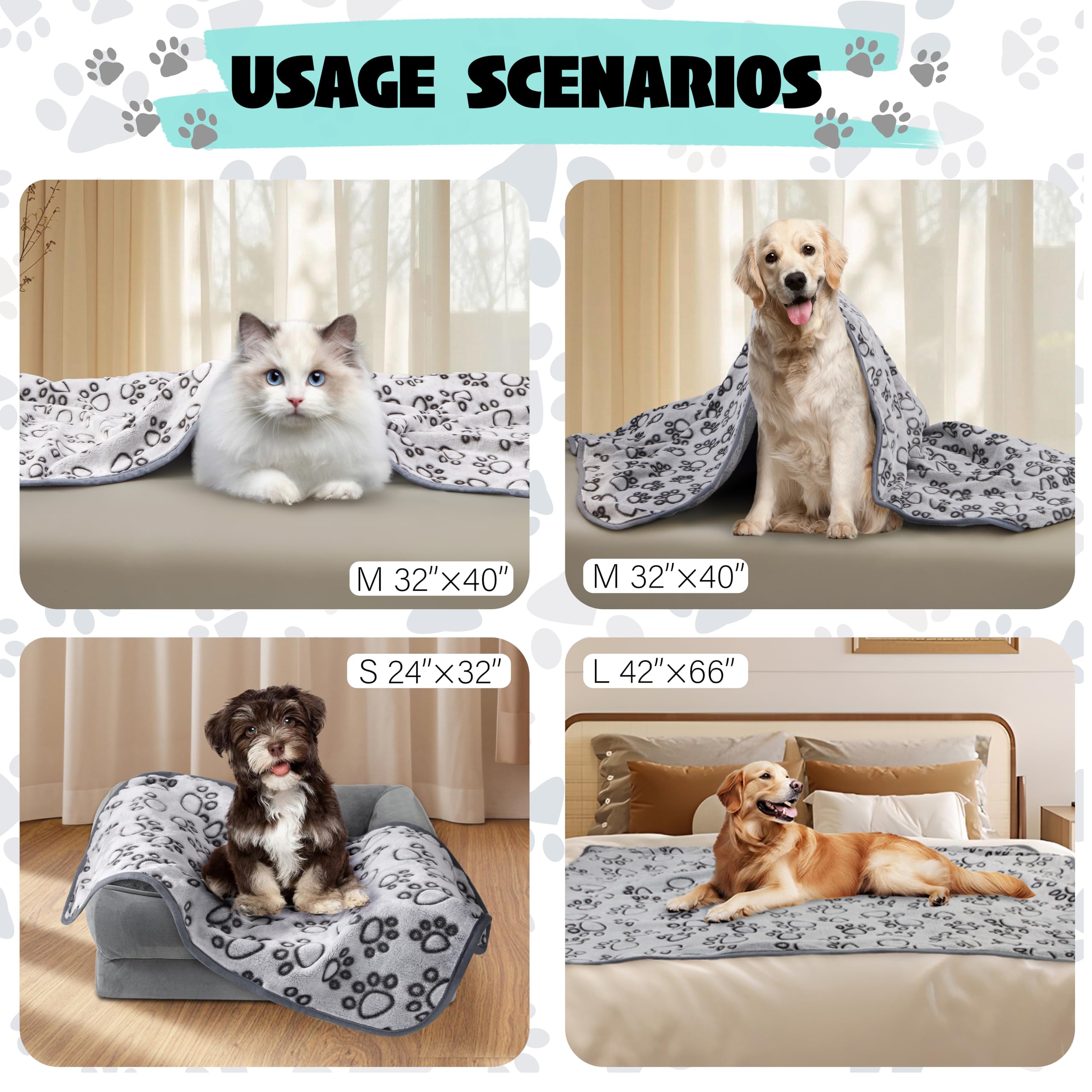 Stuffed® Dog Blanket - Washable Grey Polyester, 40"x32" Soft Calming Throw for Medium Small Dogs & Cats