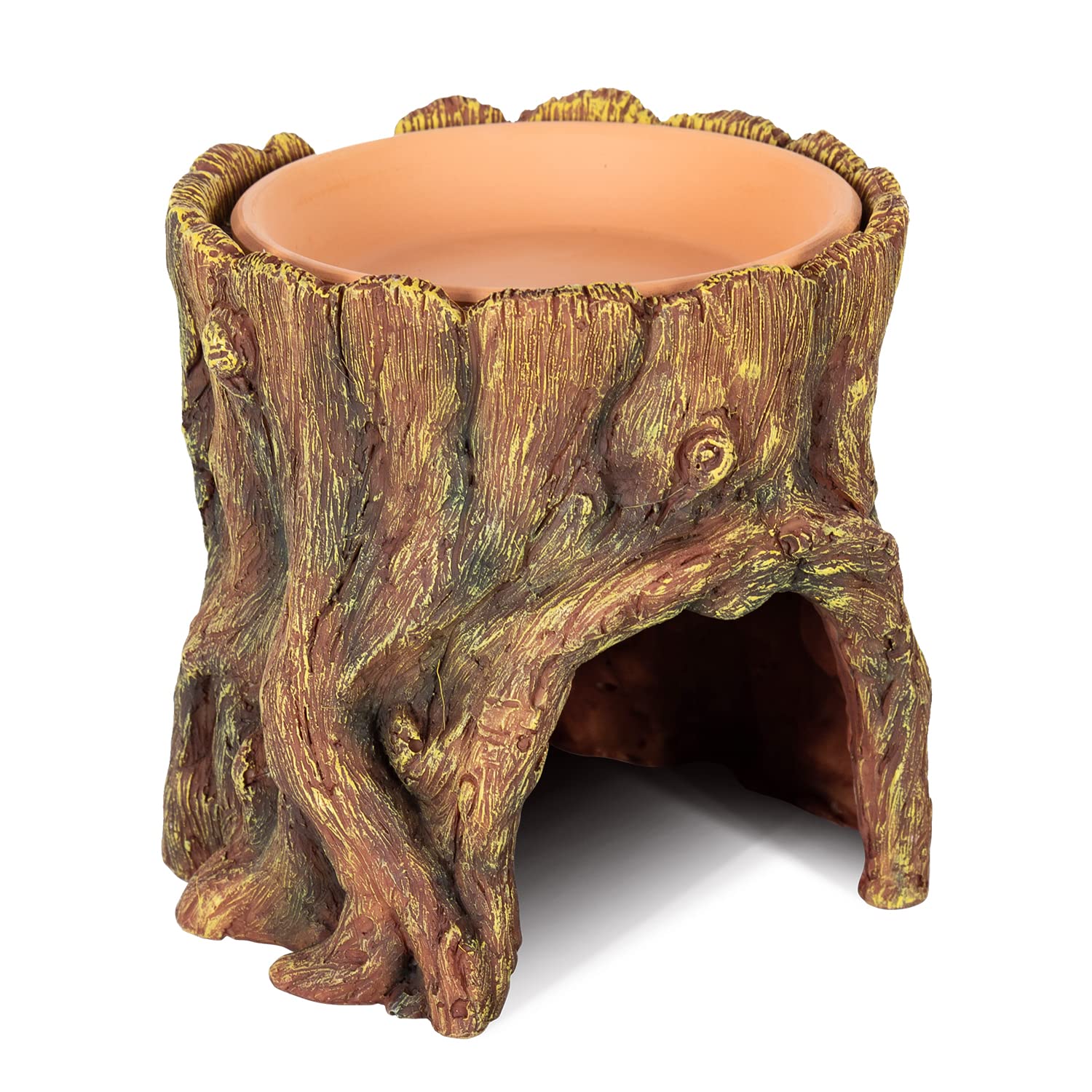 Reptizoo Reptile Hide Cave Resin Moisture Keeping Reptile Cave With Clay Water Basin Humidifying Help Shedding For Reptile Amphibians Leopard Gecko