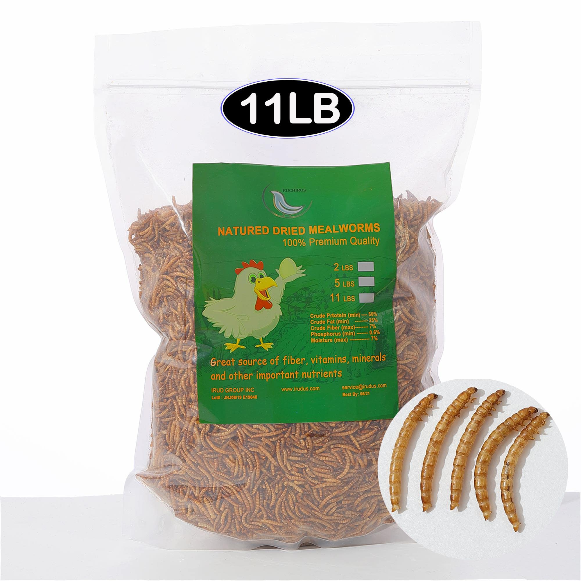 Euchirus Non-GMO Dried Mealworms - High-Protein Bird & Poultry Treats, 2LB Bulk, Ideal for Hens, Ducks, & More