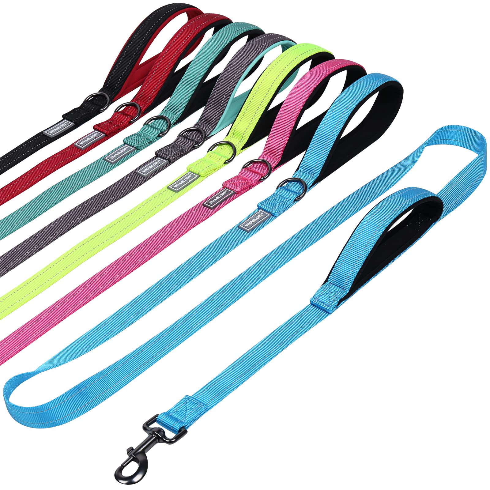 Vivaglory Traffic Handle Dog Leashes, Two Padded Soft Handles Strong Dog Leash, Reflective & Metal Hook Training Pet Lead, Lake 