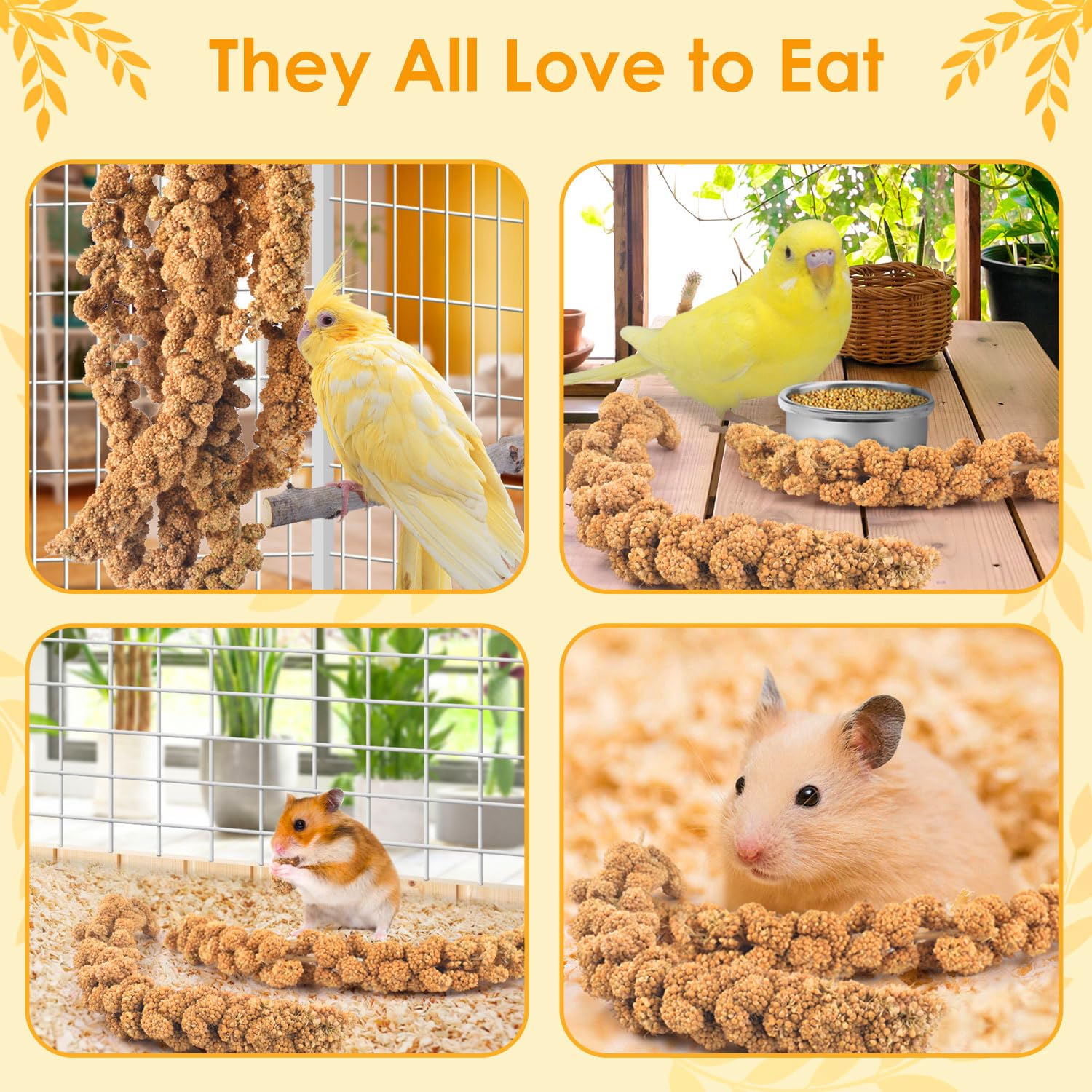 KATUMO 1.1LB Spray Millet Treat for Birds, Natual Sun-Dried Bird Millet Parrot Food for Parakeet Budgie Cockatiel Finches Lovebi