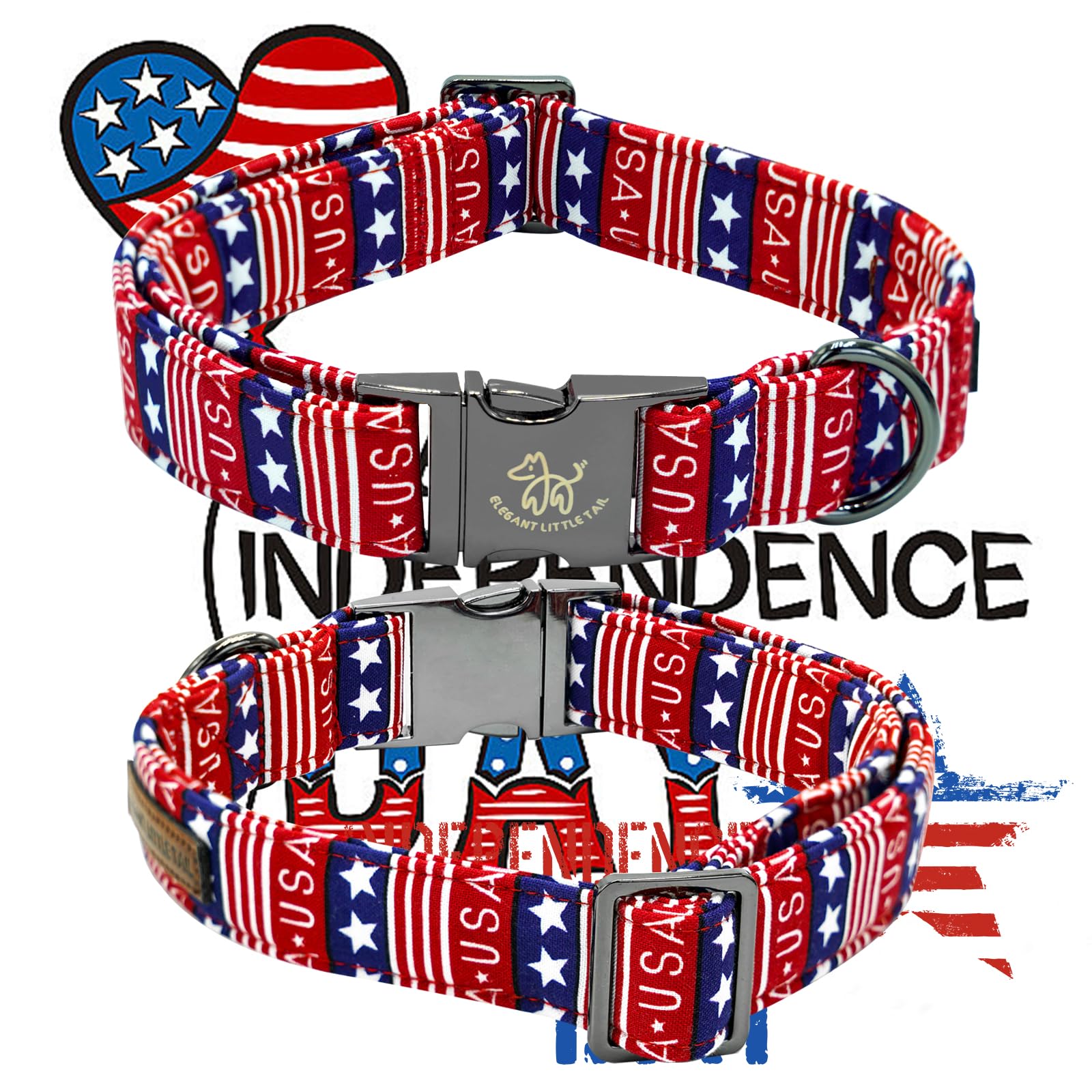 Elegant Little Tail Independence Dog Collar, Patriotic Pet Collar With Bow Tie American 4Th Of July Pet Gift Cotton Soft Boy Gir