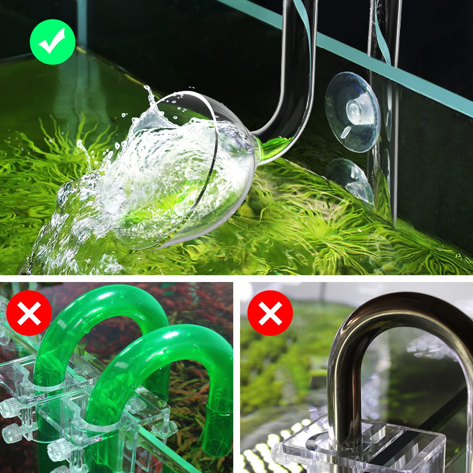 FZONE 17mm Aquarium Glass Lily Pipe Kit - Inflow & Outflow with Brush for 5/8" ID Tubing, Aqua
