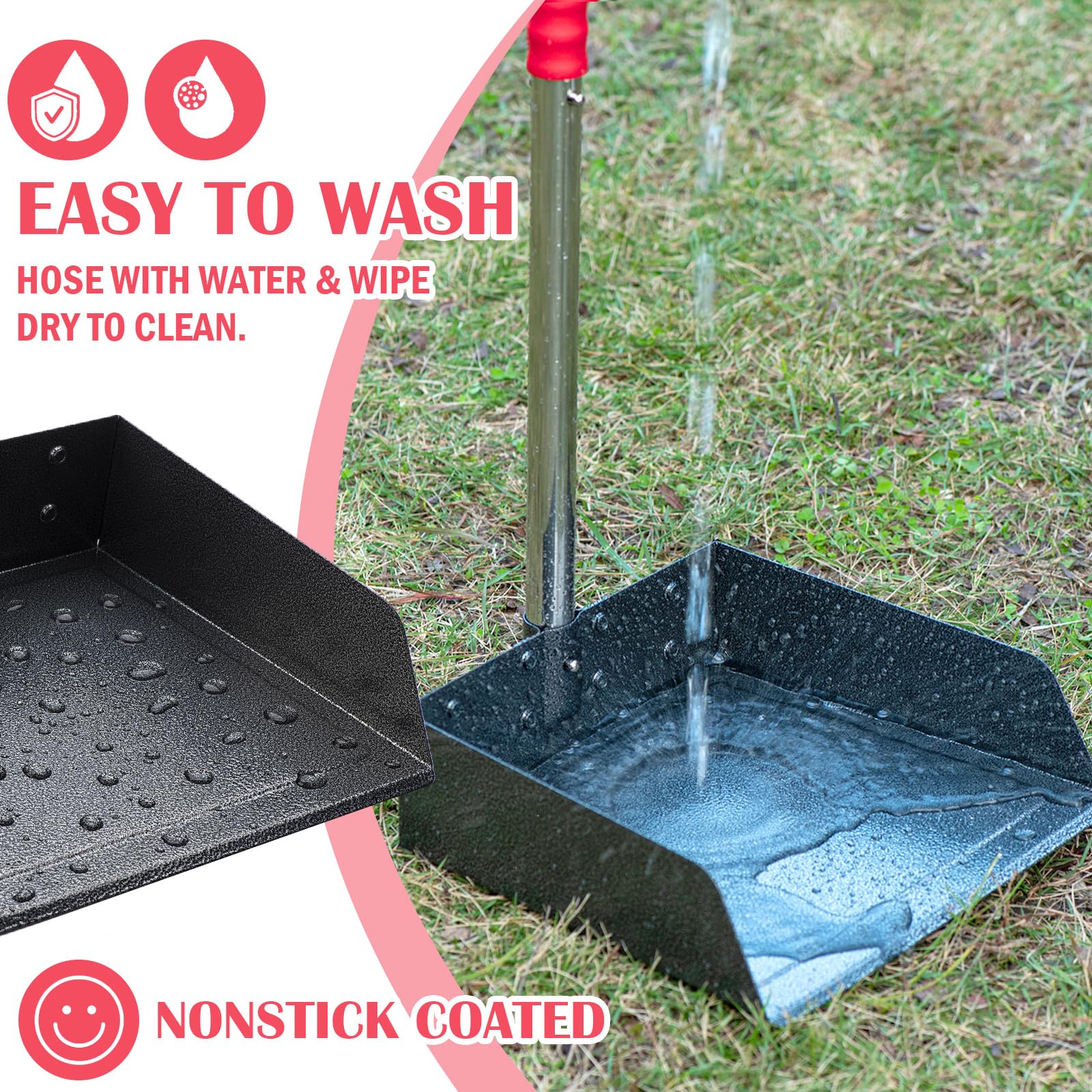 FUSBUNTY Dog Pooper Scooper Set - Heavy Duty Stainless Steel Rake & Extra Large Tray for Easy Pet Waste Removal on Grass, Dirt, or Gravel