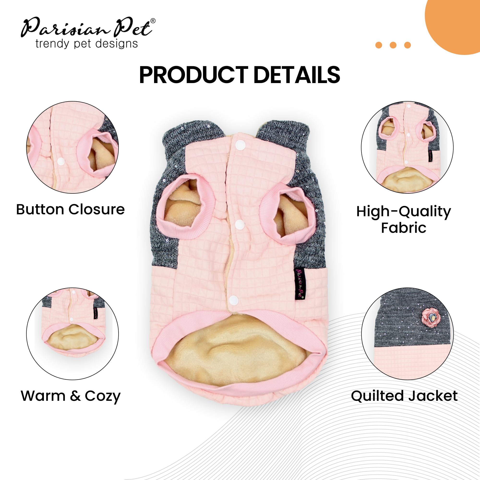 Parisian Pet Pink Winter Coat - Windproof And Warm Fleece Dog Jacket - Quilted Design - Fancy Flower Theme - 3Xl For Large Dogs