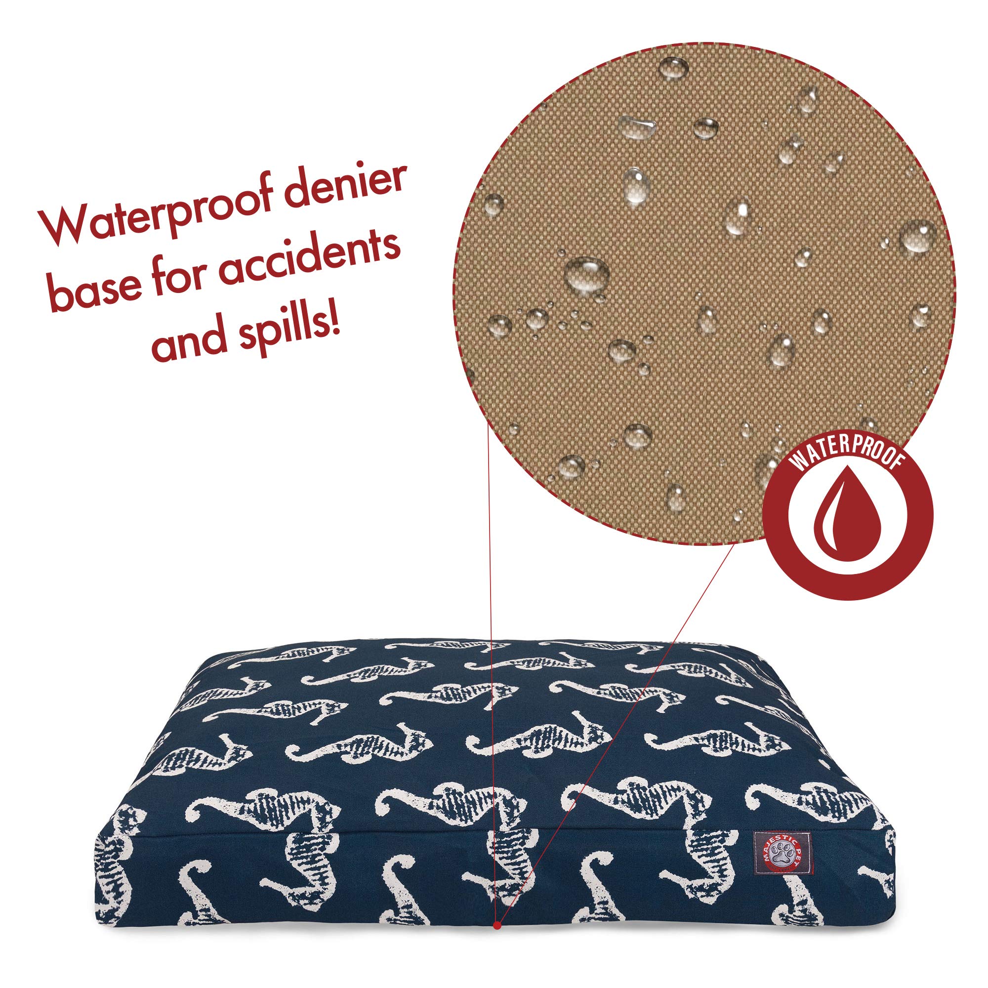 Navy Sea Horse Small Rectangle Indoor Outdoor Pet Dog Bed With Removable Washable Cover By Majestic Pet Products