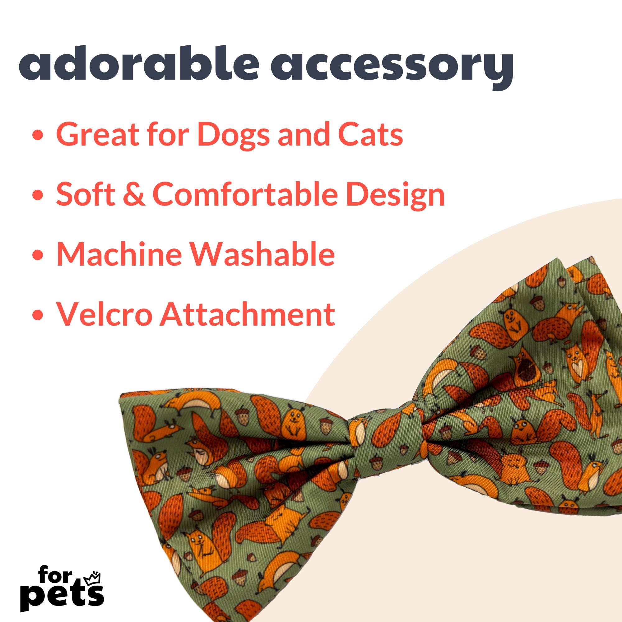 Huxley & Kent Silly Squirrels Bow Tie Collar For Pets | Fun, Comfortable & Durable Bow Ties For Dogs & Cats | Small, Fall Hook &