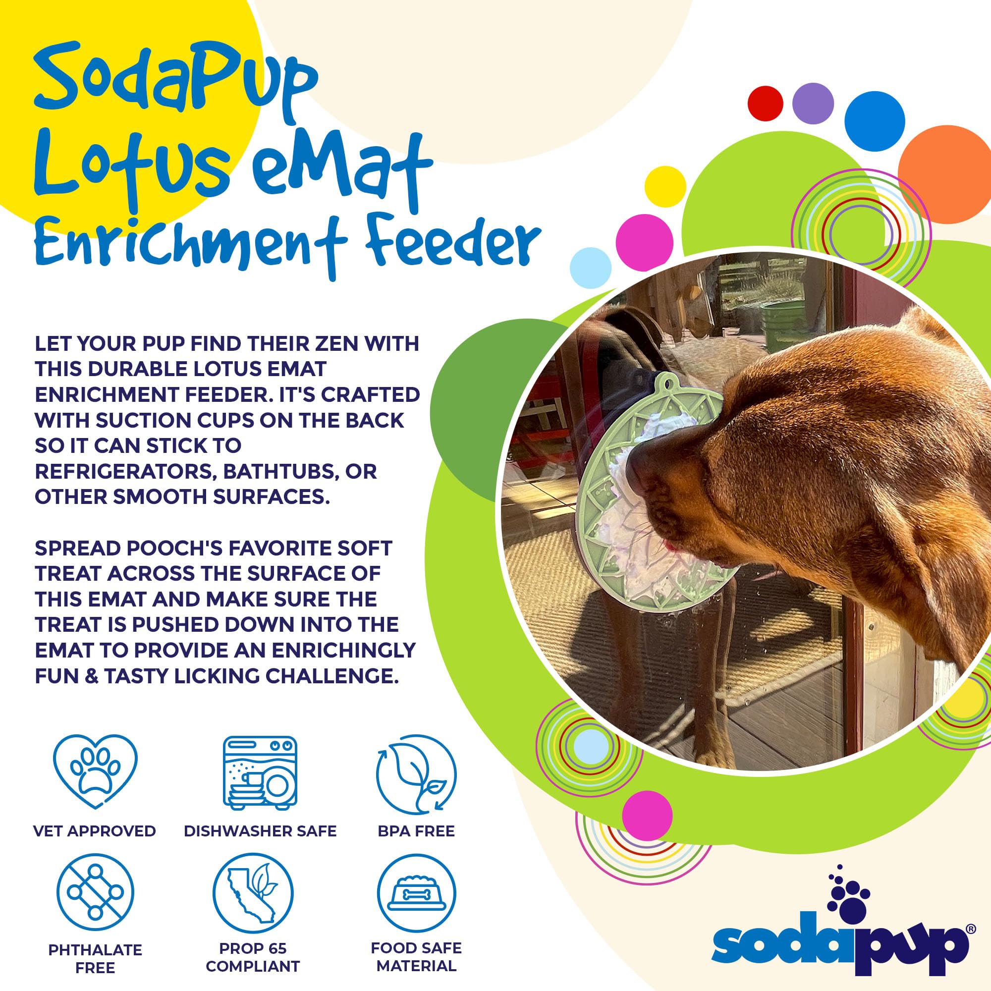 SodaPup Lotus eMat - Durable Enrichment Feeder Made in USA from Non-Toxic, Pet-Safe, Food Safe Rubber for Mental Stimulation, Av