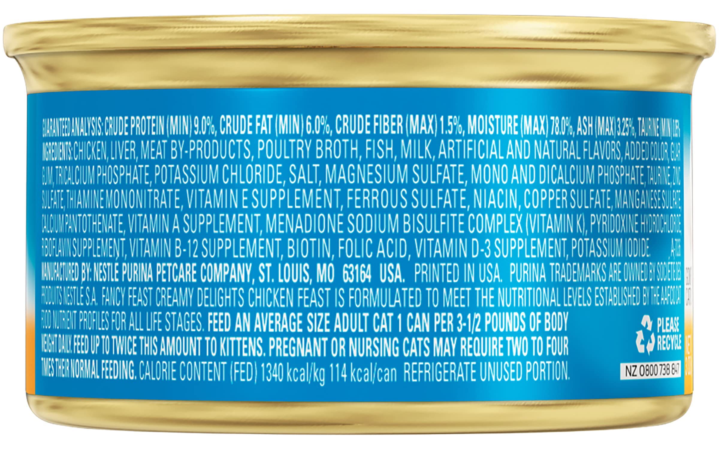 Fancy Feast Purina Pate Wet Cat Food, Creamy Delights Chicken Feast with a Touch of Real Milk - 3 oz. Can (Pack of 12)