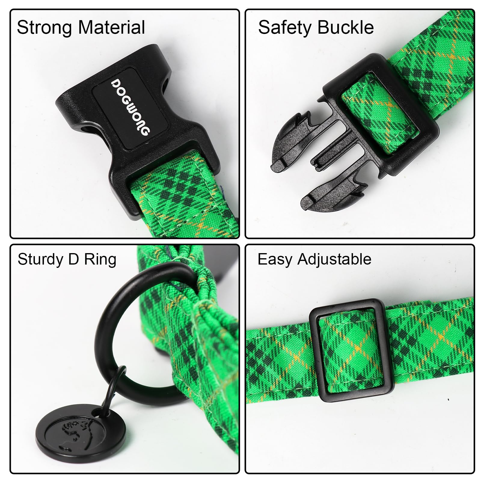 Dogwong St. Patrick'S Day Dog Collar, Green Plaid Dog Collar Soft Durable Adjustable Costume St. Patrick'S Day Green Grid Puppy