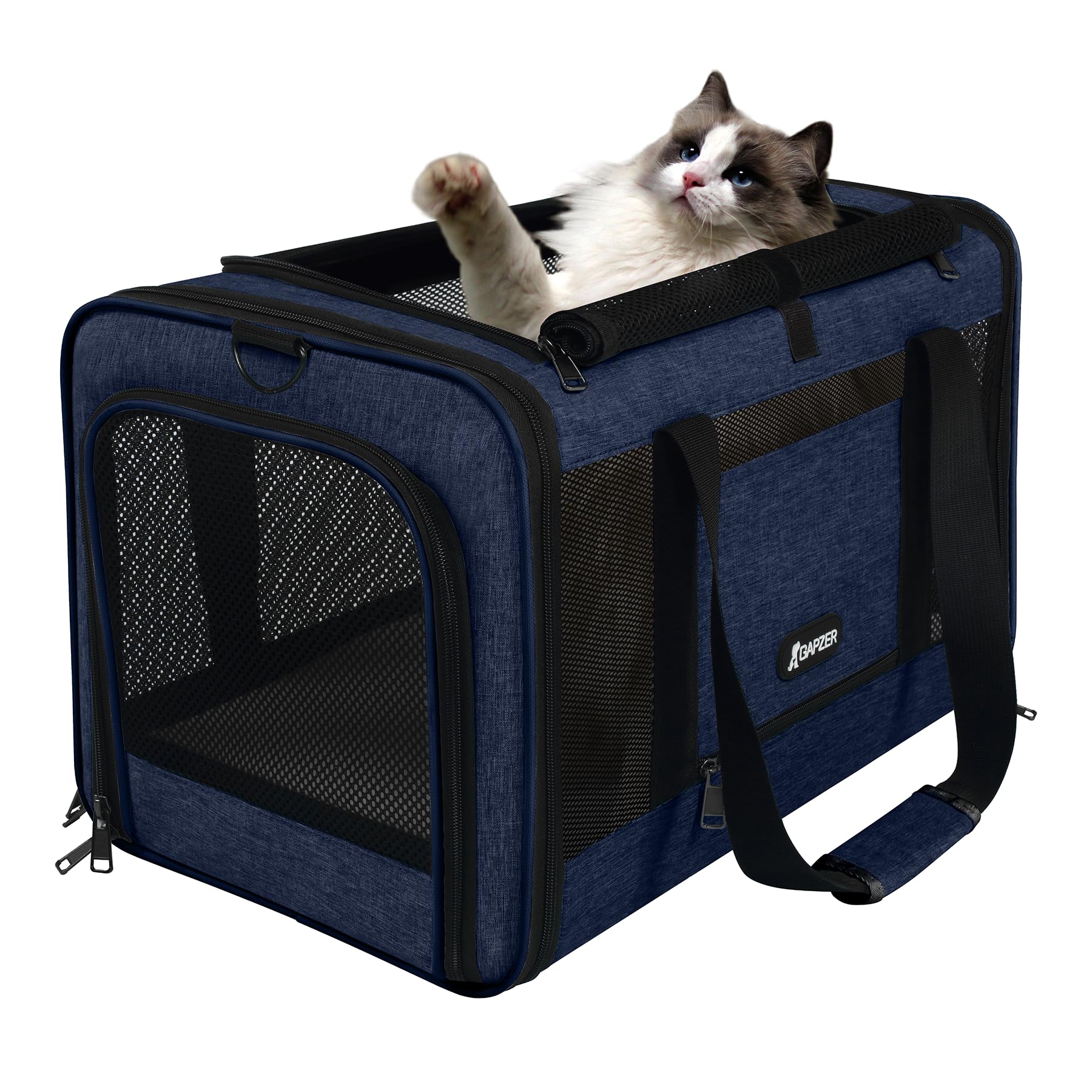 GAPZER Cat Carrier 18x11x11 United Airline Approved, Top Loader Heavy Duty Softshell Pet Flying Bag 18lbs, Small Dog Chihuahua C