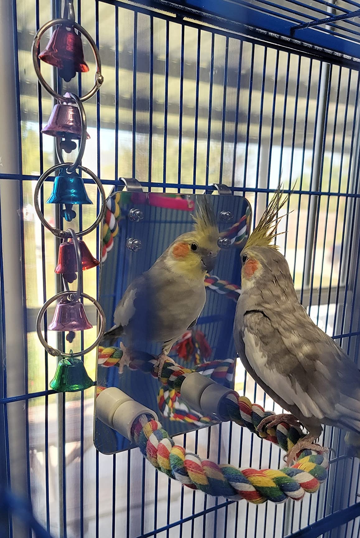 LOPERDEVE 10.6 Bird Mirror with Rope Perch - Swing Toy for Parakeets, Cockatiels, Conures, Lovebirds, and Finches
