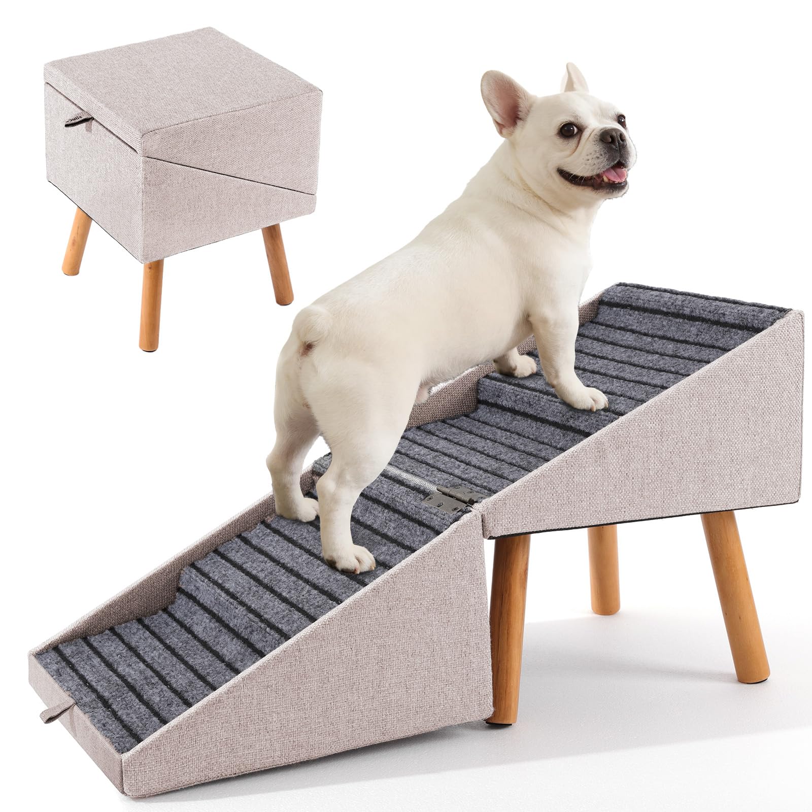 Dog Ramp for Couch and Bed,17.13 H Dog Stairs for Small Dogs and Cats, Foldable 2 in 1 Pet Steps for Medium Large Dogs and Puppy