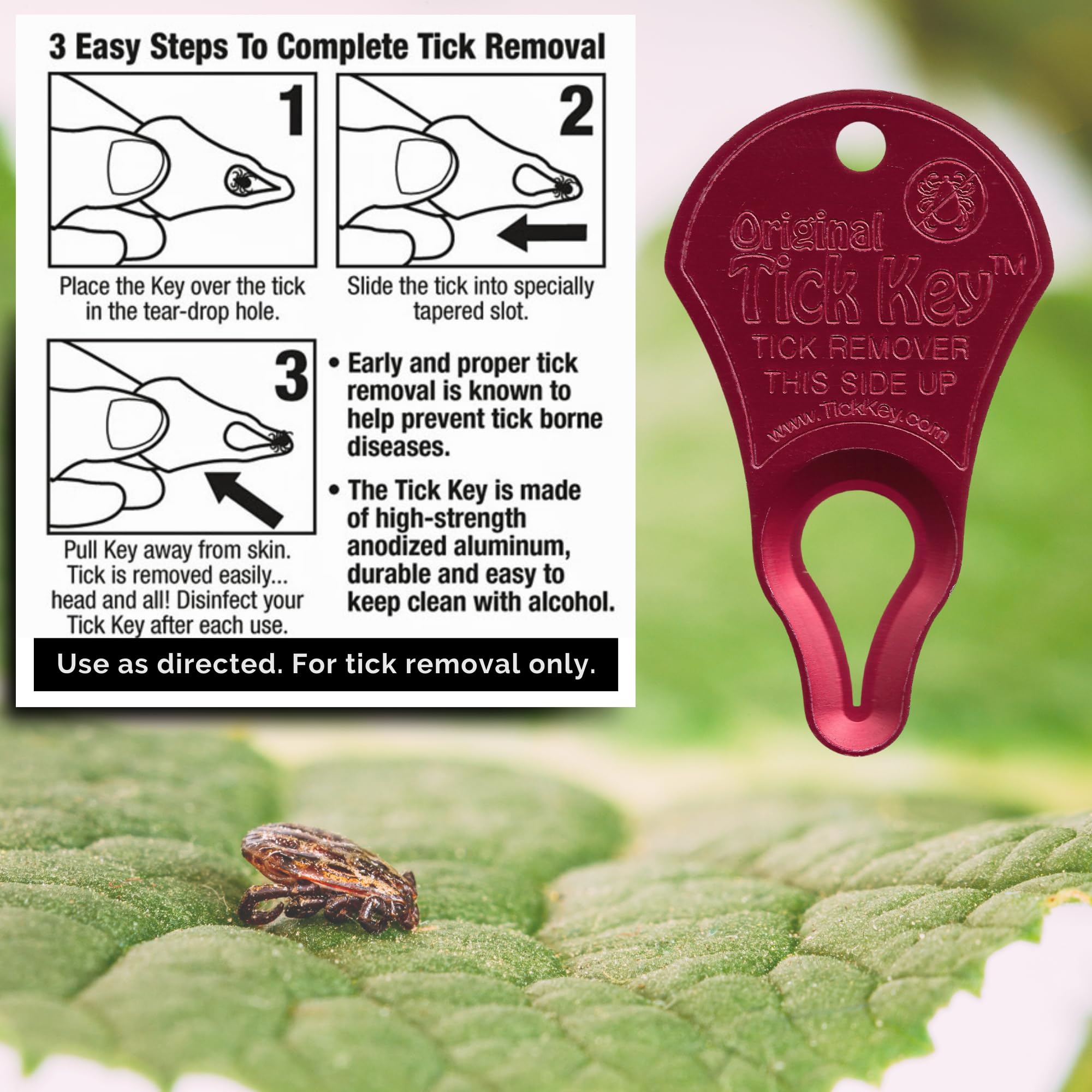 The Original Tick Key - Tick Detaching Device - Portable, Safe And Highly Effective Tick Detaching Tool (Red)