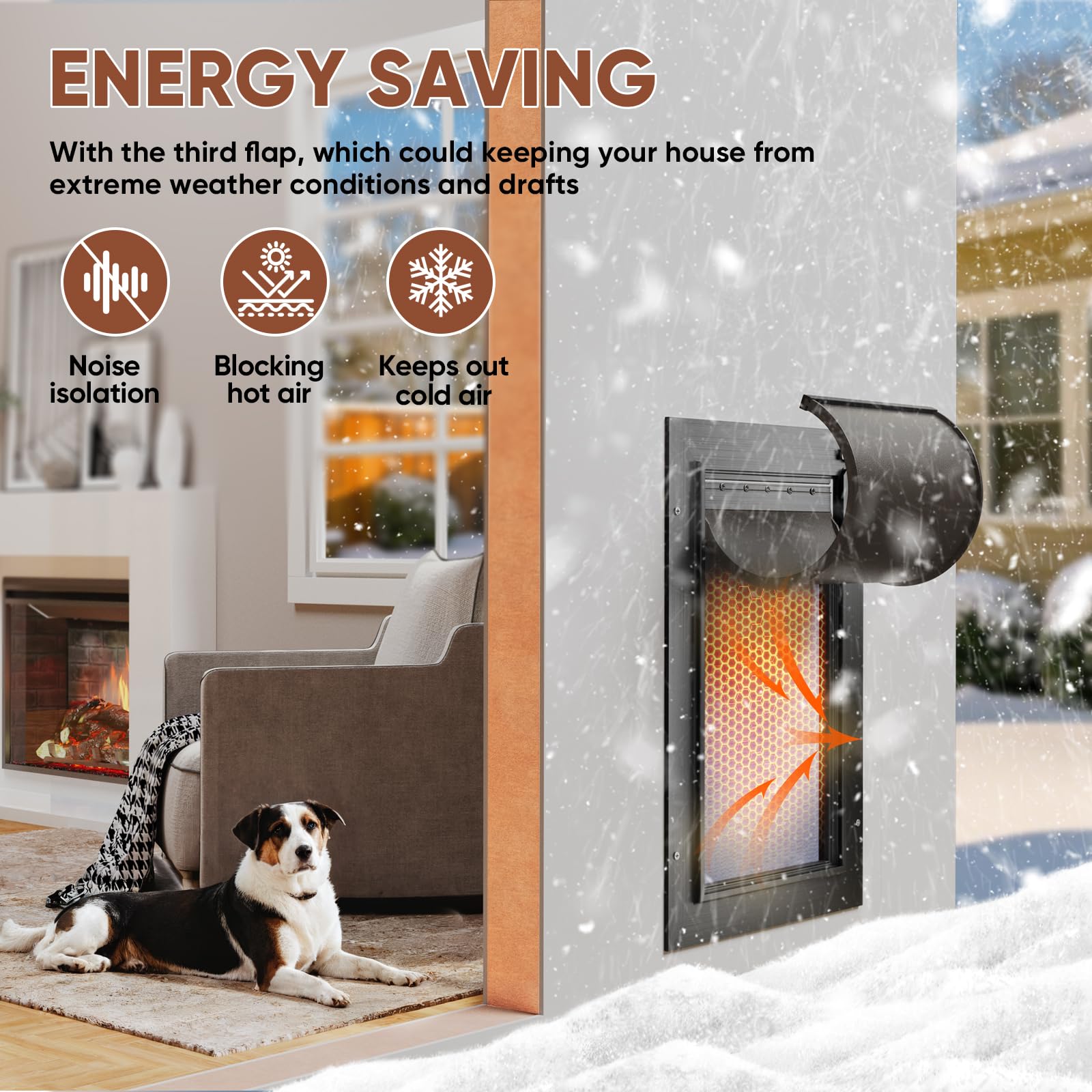 3 Flaps Dog Door, All Aluminum Alloy Doggy Dog Door For Wall, Medium Doggie Door Heavy Duty Pet Door Energy Efficient, Close Pan