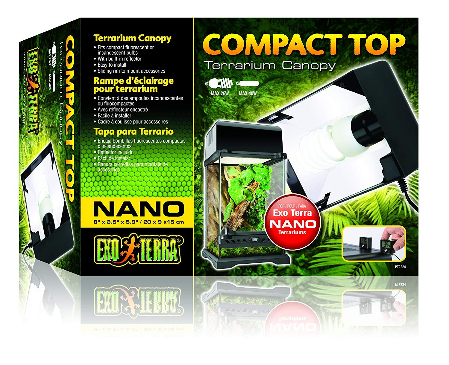 Exo Terra Nano Plastic Canopy for PT2601,Black Outer Polish Chrome Inner