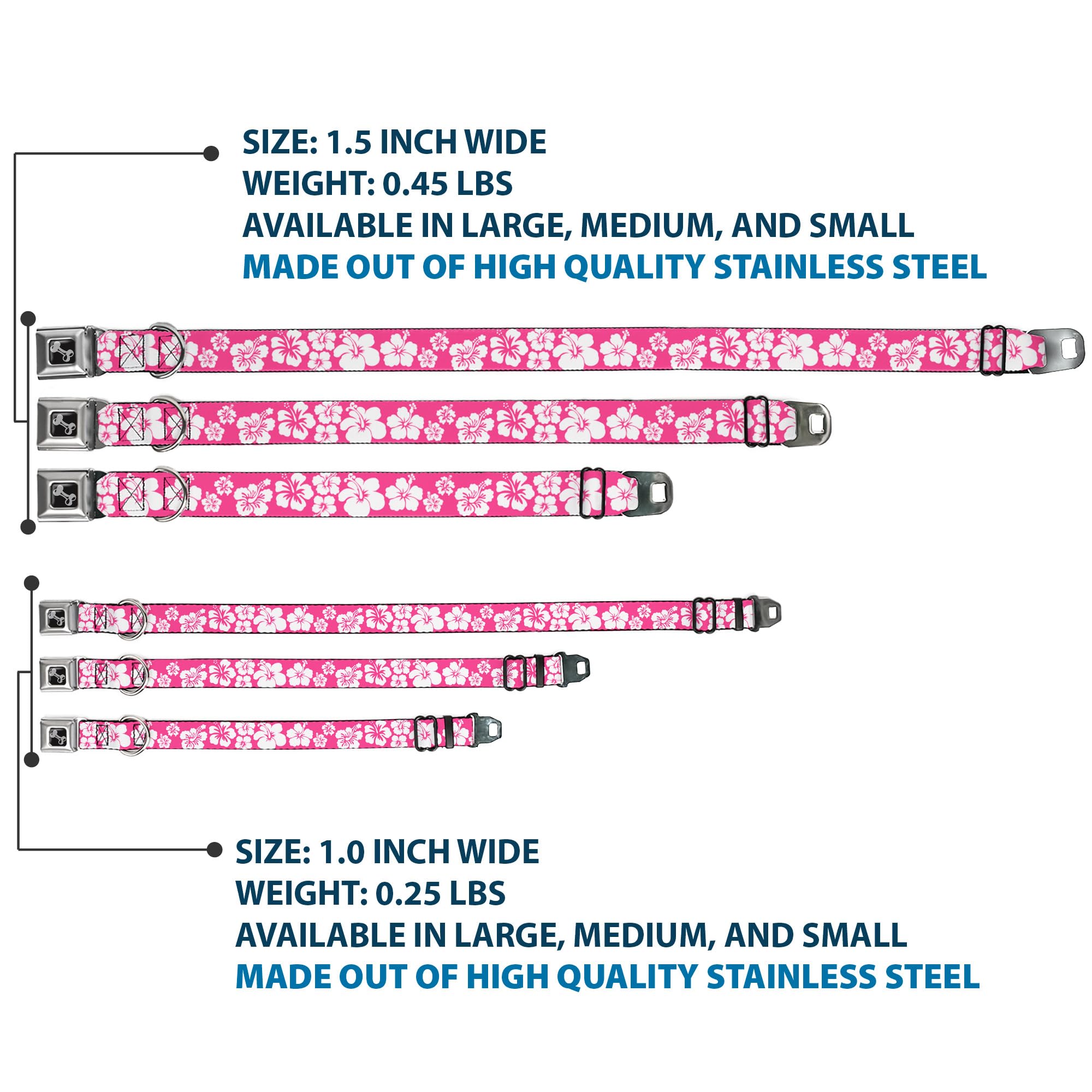 Buckle-Down Seatbelt Buckle Dog Collar - Hibiscus Neon Pink/White - 1'' Wide - Fits 15-26'' Neck - Large (Dc-W30853-L)