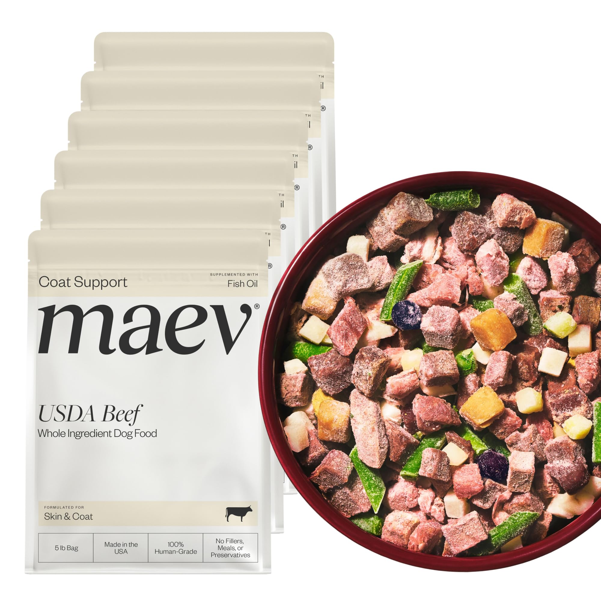 Maev Human-Grade Fresh-Frozen Beef Dog Food, Skin & Coat Formula | High-Protein, Grain-Free, Whole Ingredient Raw Food for Dogs 