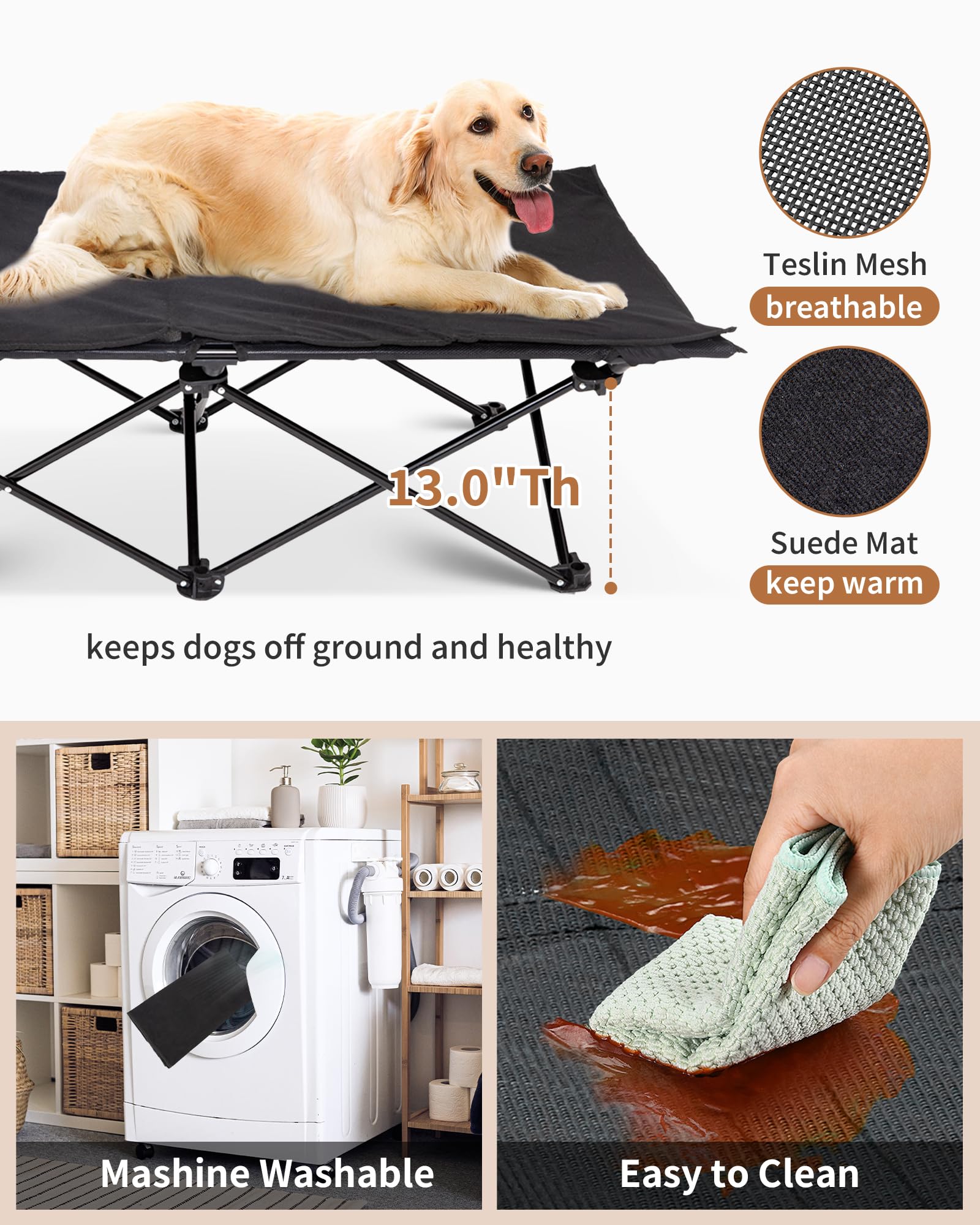 Kingcamp Elevated Dog Bed For Large Dogs, Raised Outdoor Indoor Portable Cooling Cot Lifted Pet Hammock Off Ground With Washable