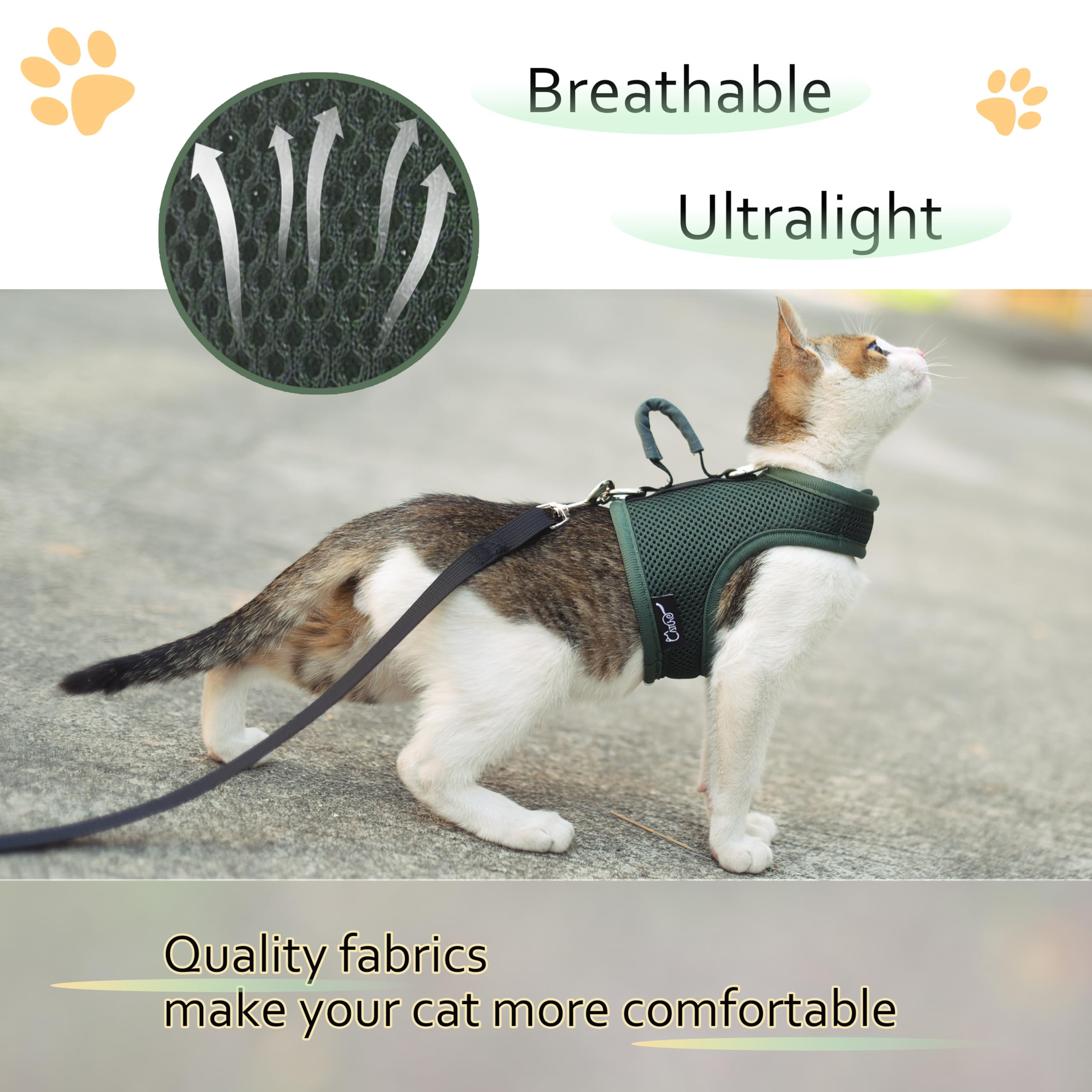 Kitty Harness And Leash For Walking Escape Proof Breathable Mesh Fabric, Solid Green, Small, Adjustable Cat Walking Jackets With