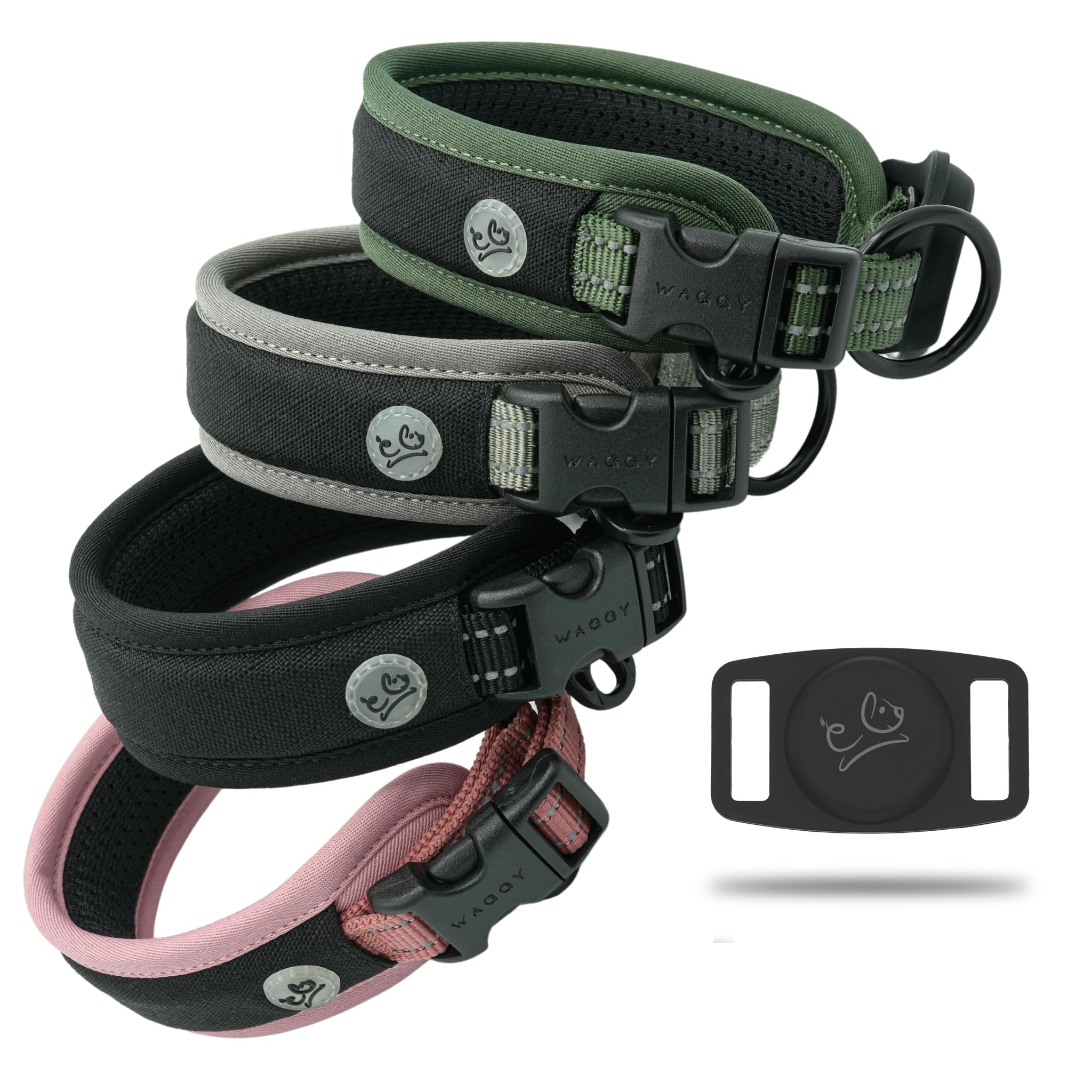 Airtag Dog Collar - Premium Airtag Dog Collar Holder - Adjustable Heavy Duty 3M Reflective No Chafing Ultra Soft Air Mesh Padded