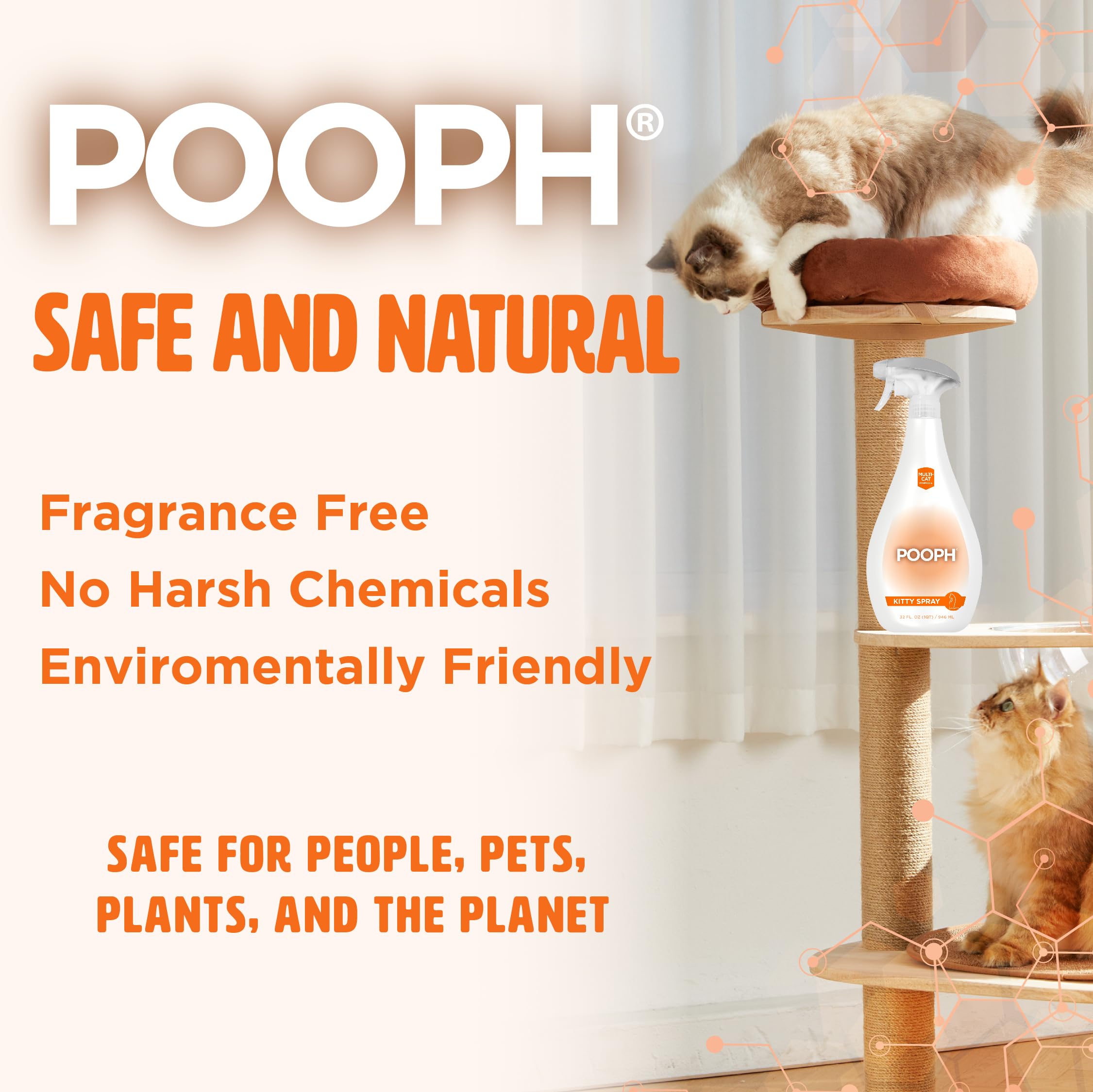Pooph Kitty Spray - Odor Eliminator, 32Oz - Dismantles Odors On A Molecular Basis, Cats, Freshener, Eliminator, Urine, Poop, Pee, Deodorizer, Fresh, Clean, Furniture, Potty, Safe - 2 Pack