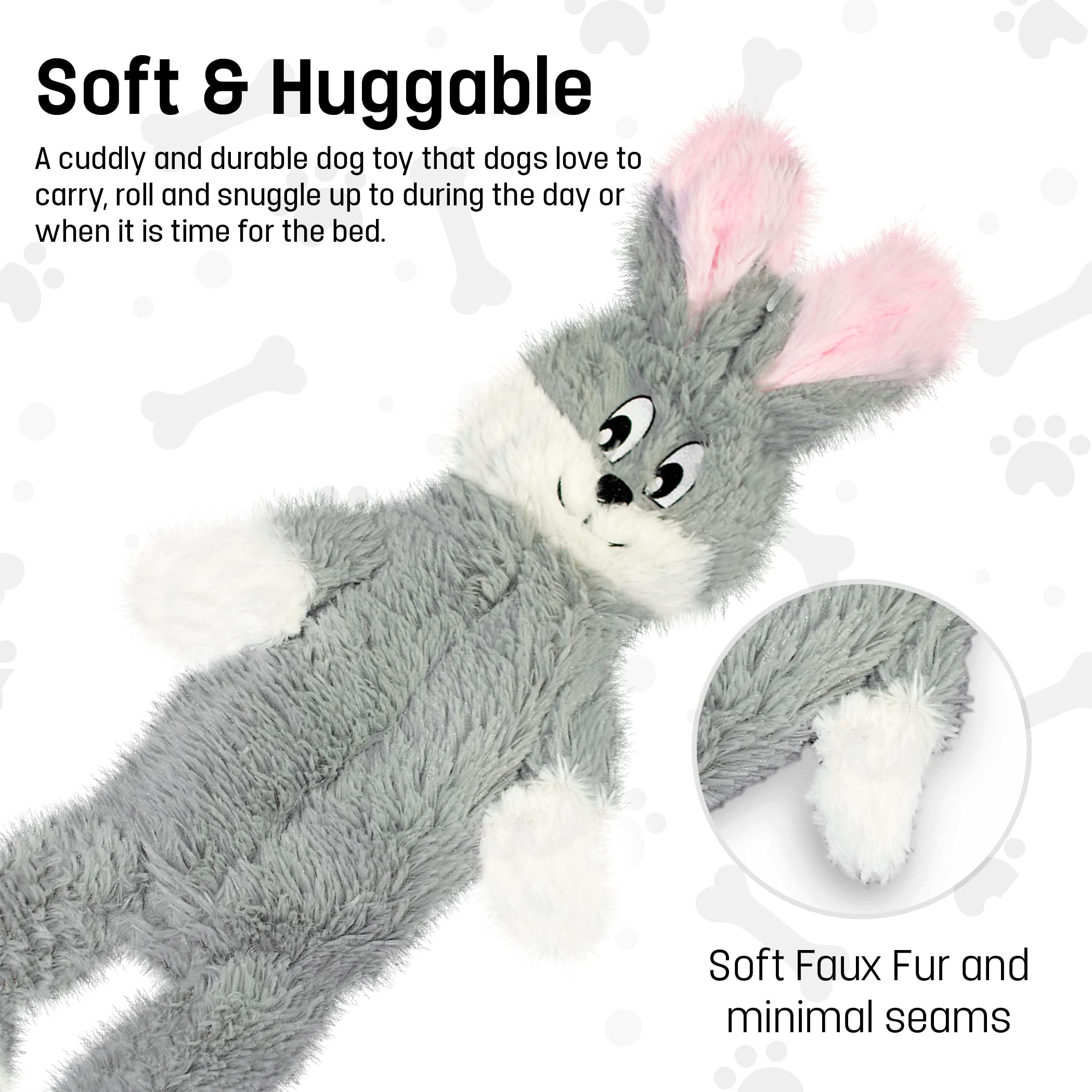 Fga Marketplace Grey Rabbit Dog Toy Flat No Stuffing No Squeak, Funny Style Will Entertain Your Dog For Hours, Recommended For Small And Medium Dog 21 Inch Long