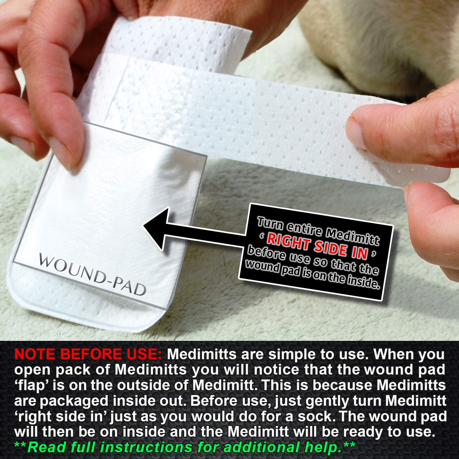 PawFlex Medimitt Paw Bandages - Stretchy Medical Booties, Large 12-Pack, Non-Slip, Breathable, Washable