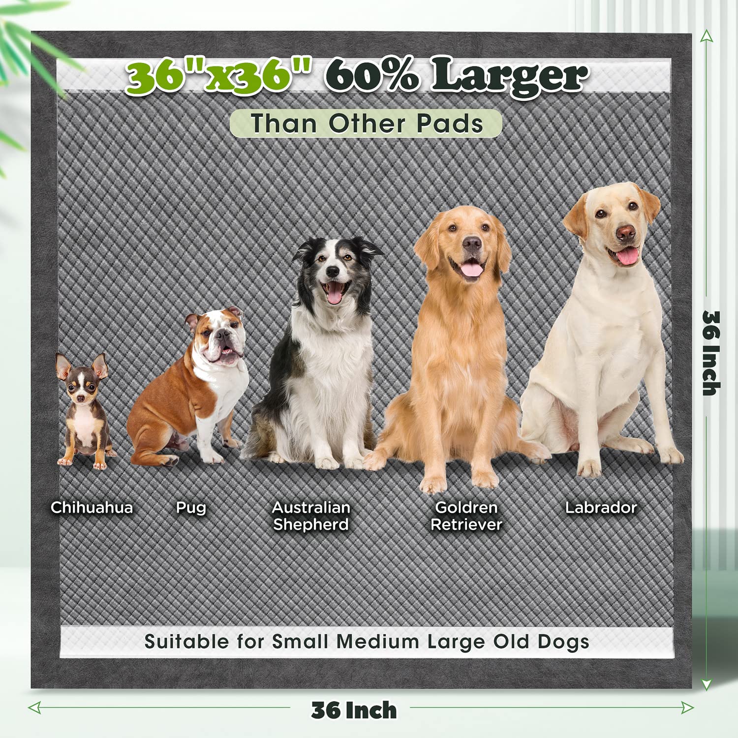 Gimars Upgrade Odor-Control Extra Large XXL Charcoal Pee Pads for Dogs Thicken 9 Layers Ultra Absorbent Dog Pee Pads - Leak-Proo