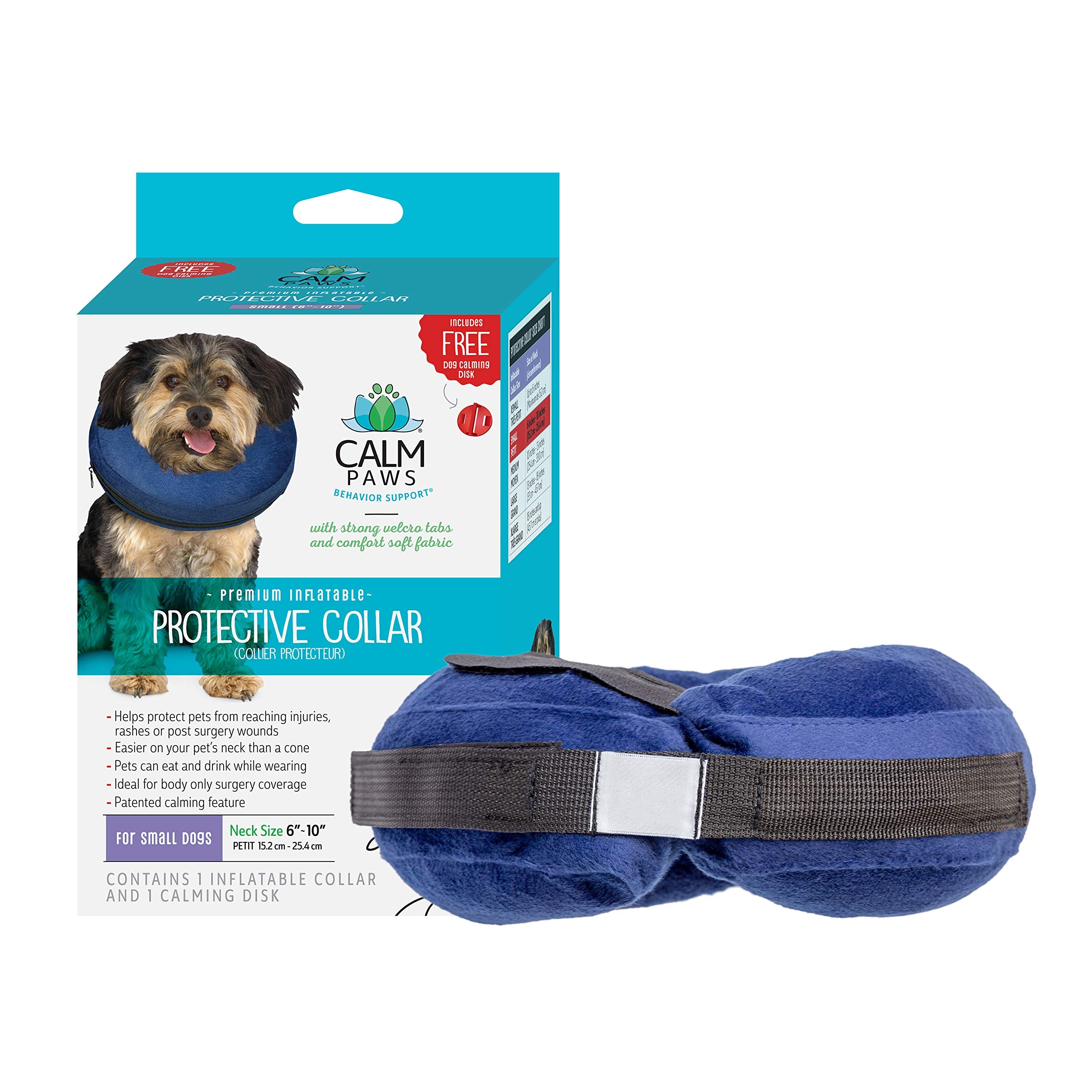 Calm Paws Behavior Support Protective Inflatable Collar Small w/Dog Calming Disc