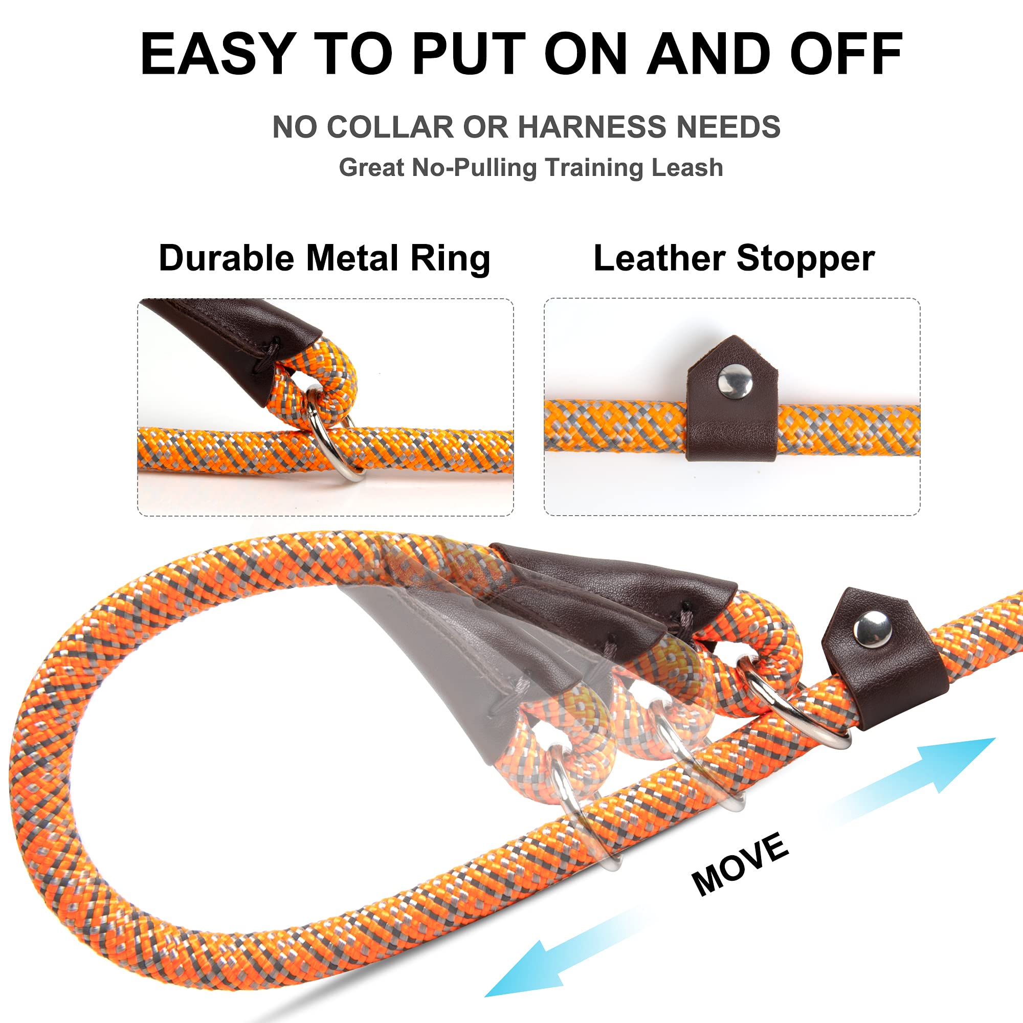 Fida Durable Slip Lead Dog Leash Bulk Pack Of 5, Heavy Duty 1/2' X 6 Ft Comfortable Strong Rope Slip Leash For Large, Medium Dogs No Pulling Pet Training Leash With Highly Reflective (Orange)