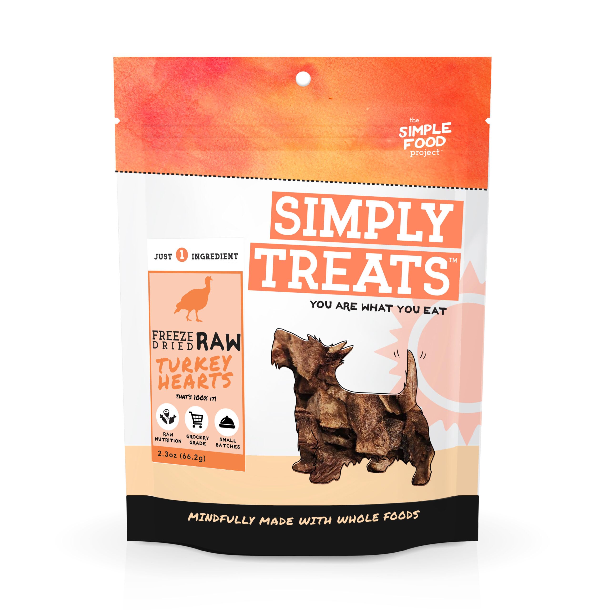 The Simple Food Project Freeze Dried Raw Dog Treats Grain Free, All Natural, with Just 1 Ingredient Turkey Hearts for Dogs Use A
