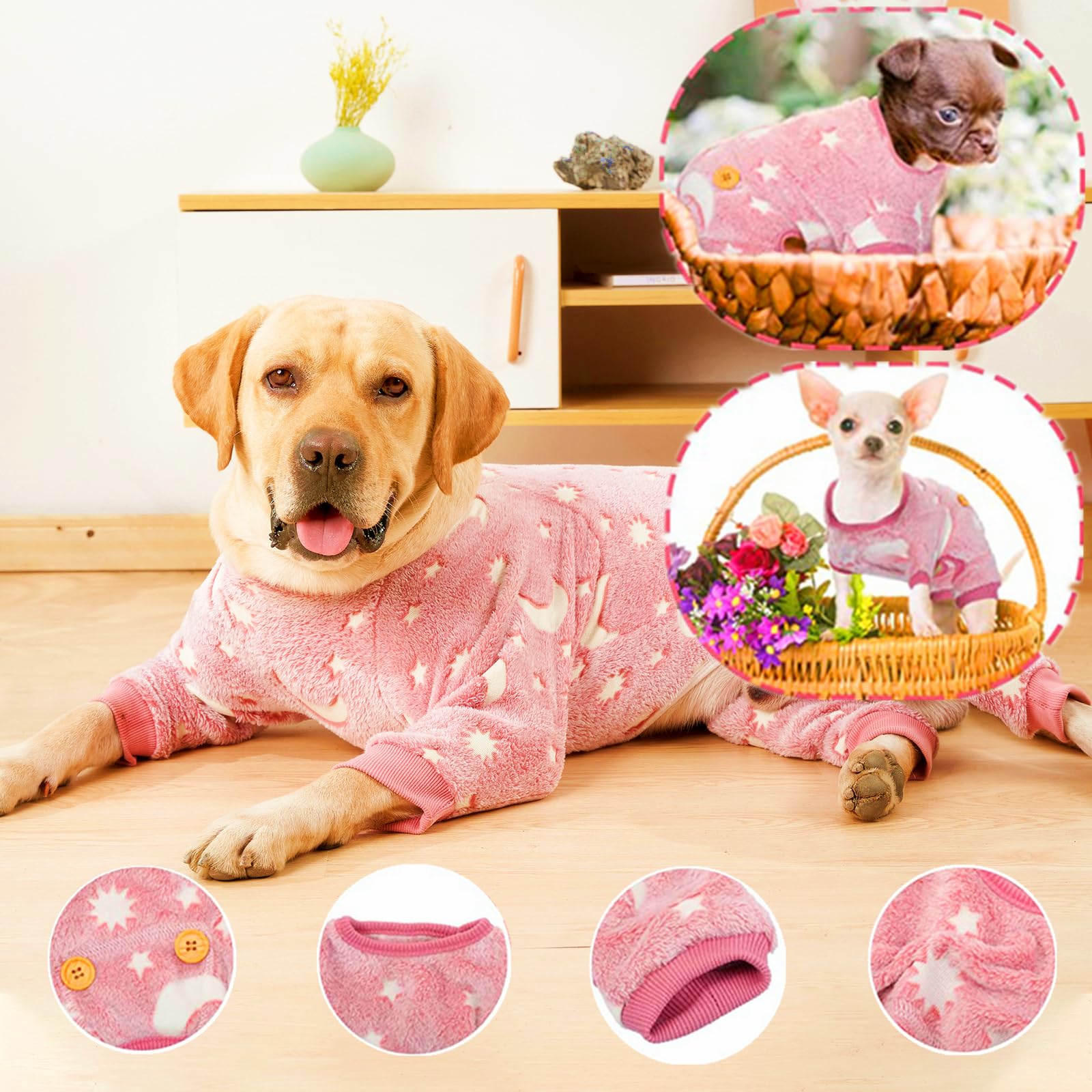 Maigllra Plush Dog Pajamas Glow In The Dark Dog Jumpsuit 4 Legged Onesie For Small Medium Large Dog, Pink Rainbow Xl