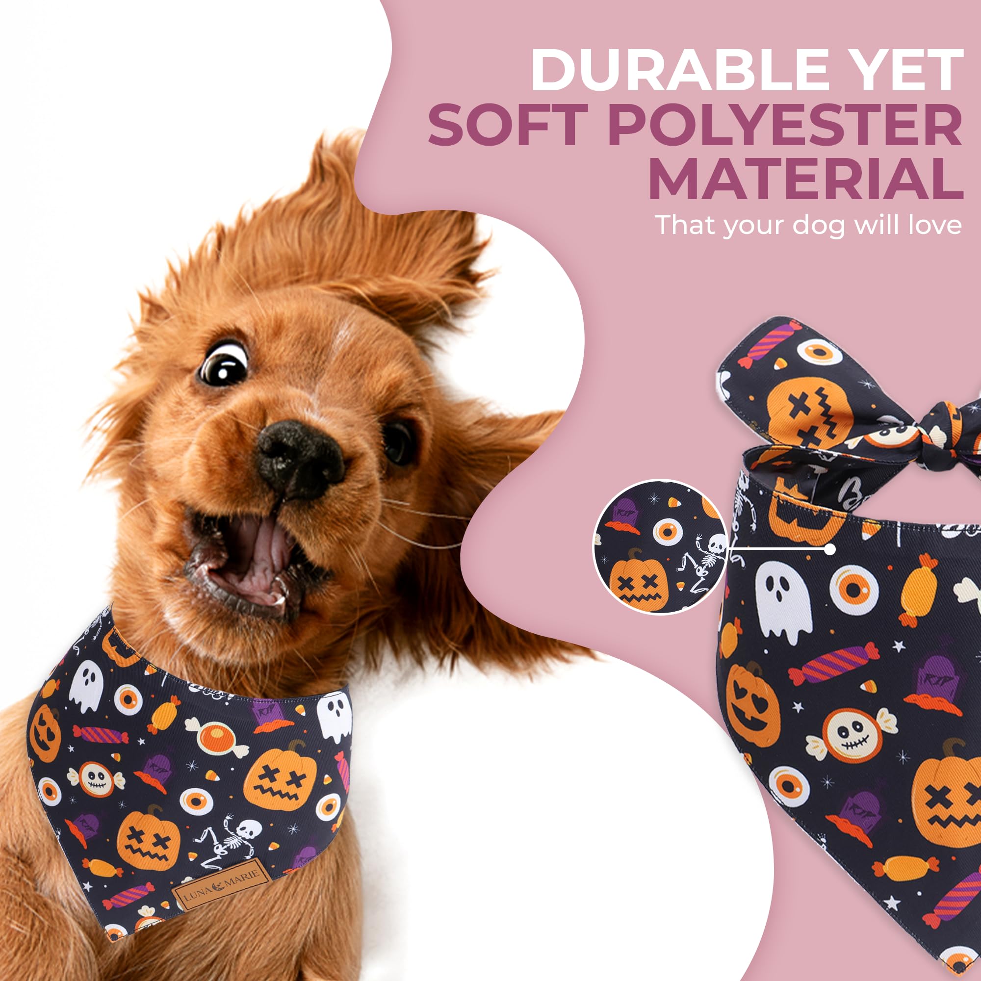 Lunamarie - Luxury Cat And Dog Bandanas - Halloween Designs | Premium Silky Poly Fabric | 100% Handmade Custom Shape Dual Layered Small, Medium, Large Cat Scarf (Trick-Or-Treat, Small)