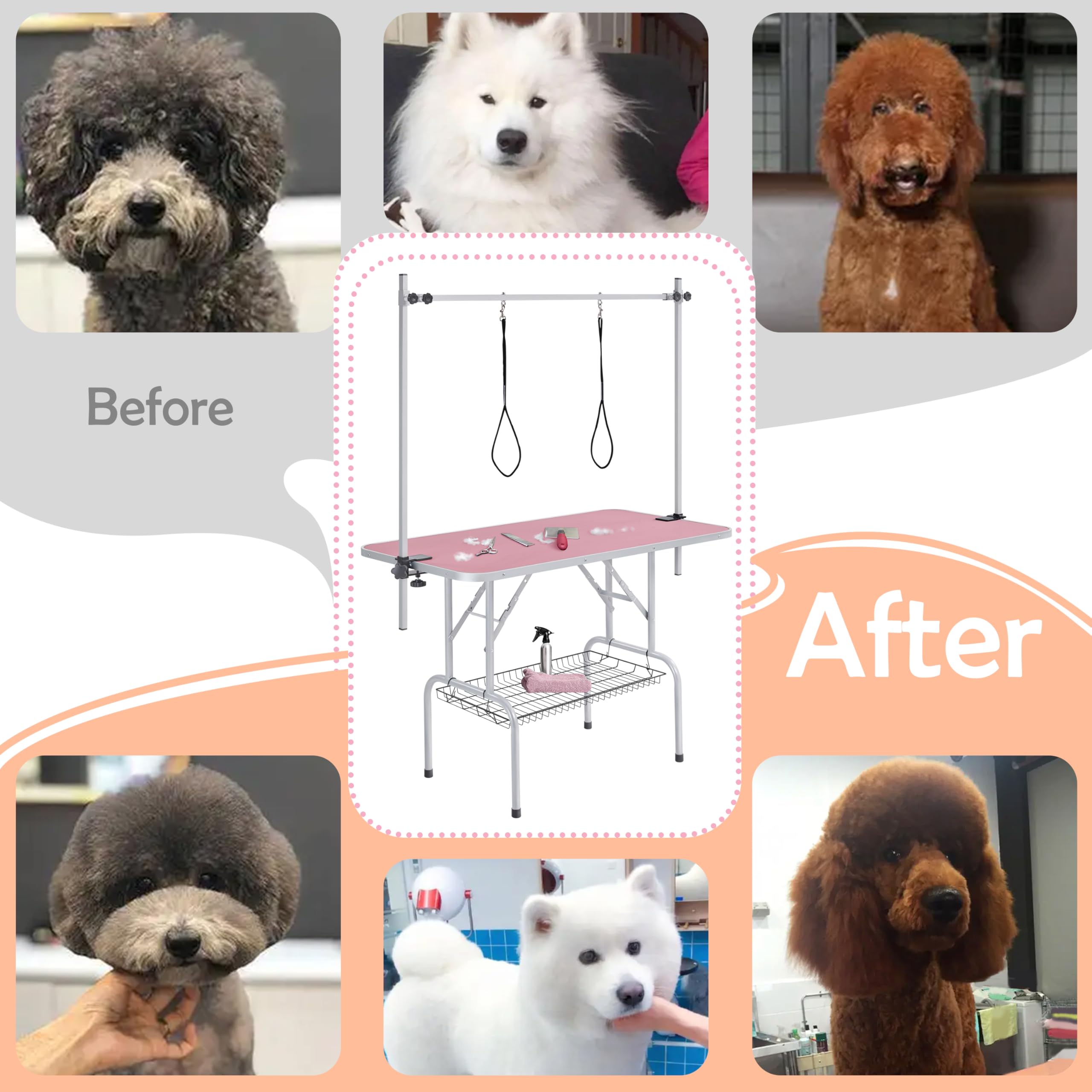 Yaheetech 46   Pet Grooming Table for Large Dogs Adjustable Height - Portable Trimming Table Drying Table w/Arm/Noose/Mesh Tra