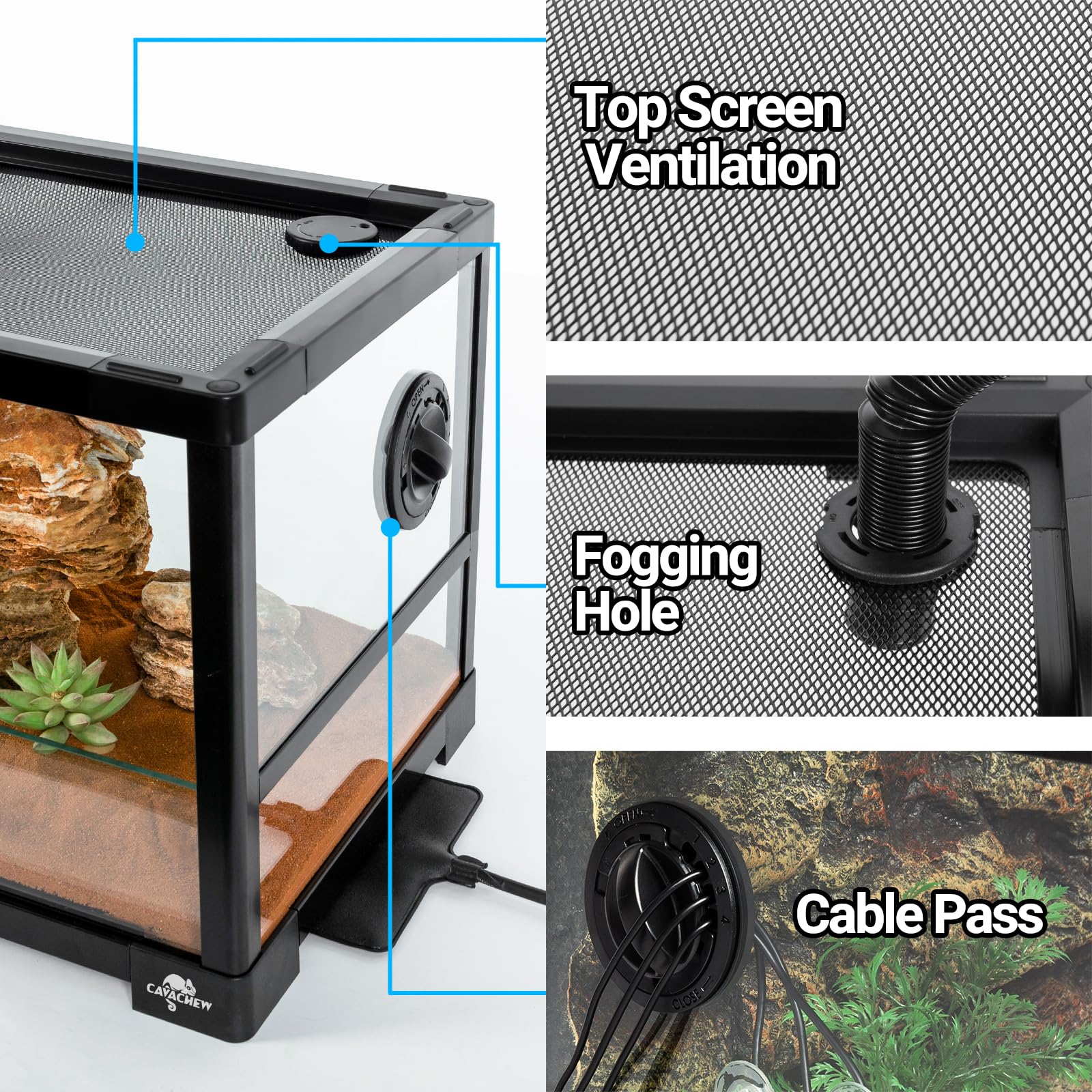 Cavachew Double Stacked Reptile Tank, 30'' X 12'' X 32'' Tall Reptiles Terrarium, Front Opening, Full Vision, Knock Down, 2 Pack