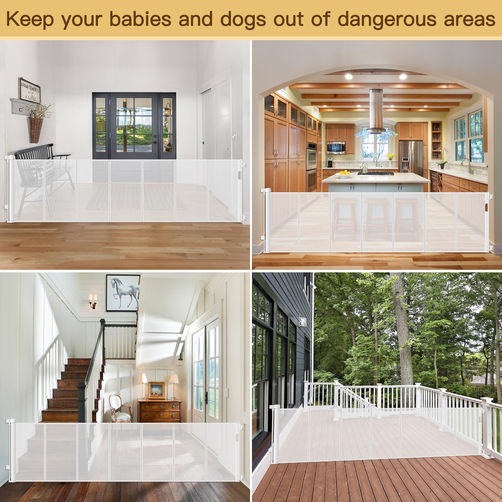 Reinforced 120 Inch Retractable Baby Gates for Doorway, Bottom Anti-Crawl 10 Foot Extra Long Baby Gate, Indoor/Outdoor Retractab
