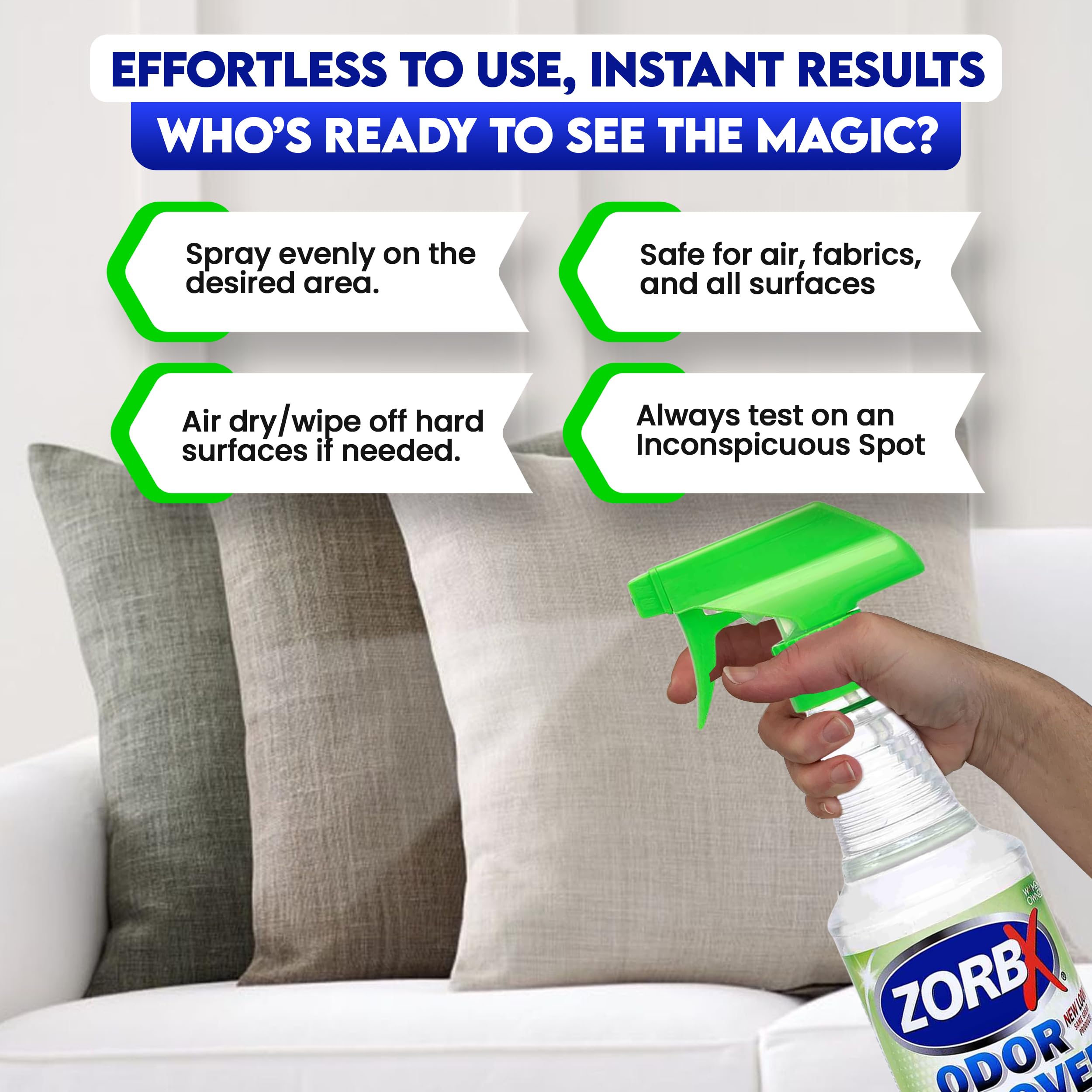 ZORBX Unscented Odor Eliminator Spray - Fast-Acting Formula for Dogs, Cats, Homes & Carpets, 16 Fl Oz - Trusted by Hospitals