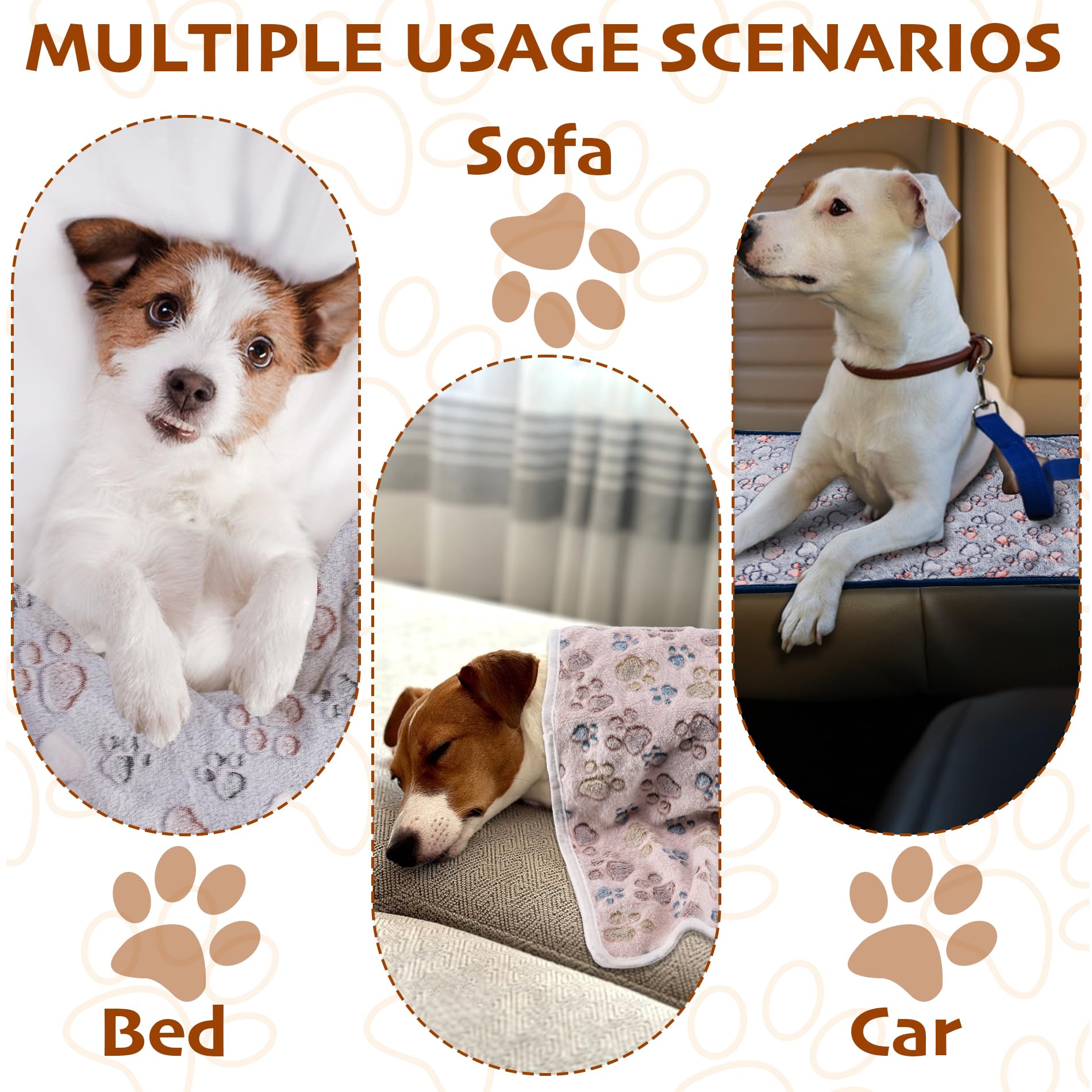 1 Pack 3 Blankets Fluffy Premium Fleece Soft Pet Blanket Flannel Throw for Cat Dog Puppy (Small 23x16, Paw-White/Pink/Brown)