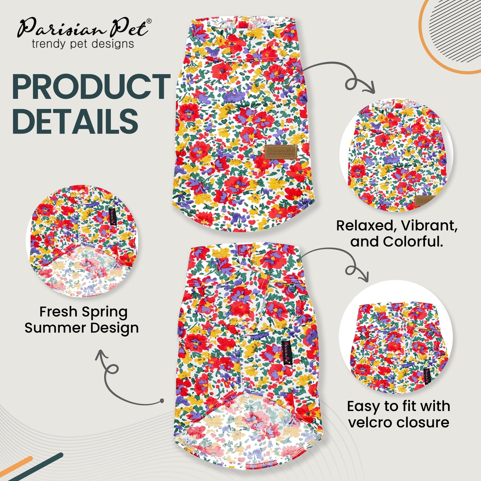 Parisian Pet Floral Pattern Cotton Shirt - Summer Beach Outfit For Small Dogs - Hook And Loop Closure, Machine Washable - Size S
