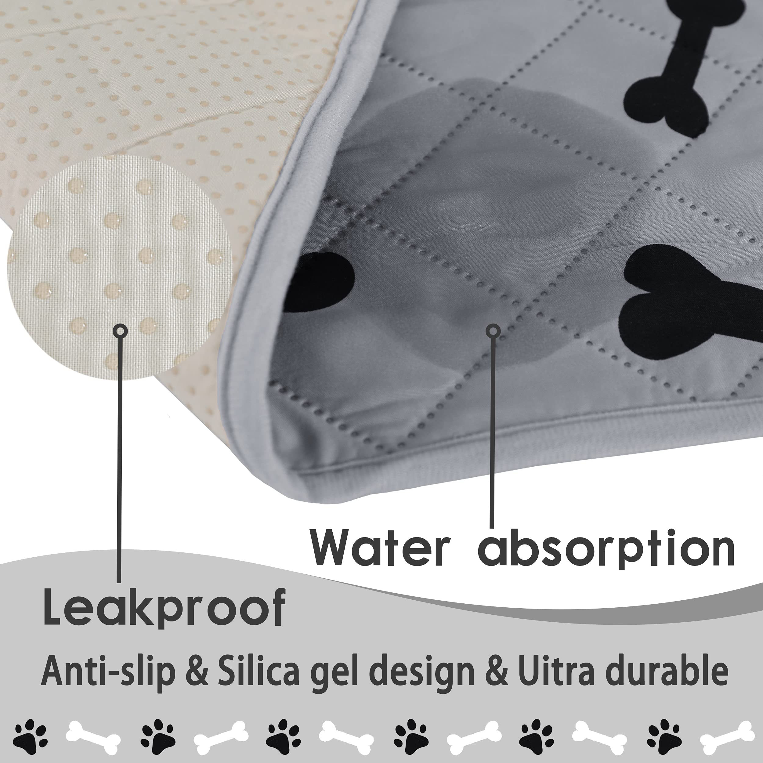 Dog Crate Pee Pads - Wahable Dog Rugs Non-Slip Puppy Pads for Small Dogs, Water Absorb Training Pads (2736 Gray)