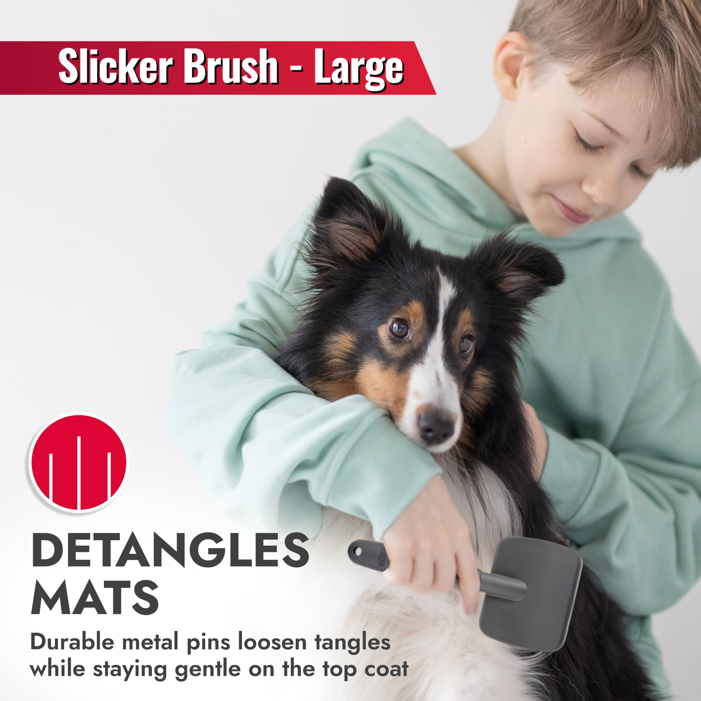 KONG Large Slicker Brush - Removes Loose Hair, Reduces Shedding, Comfortable Non-Slip Grip, Long Metal Pins, for Medium to Large