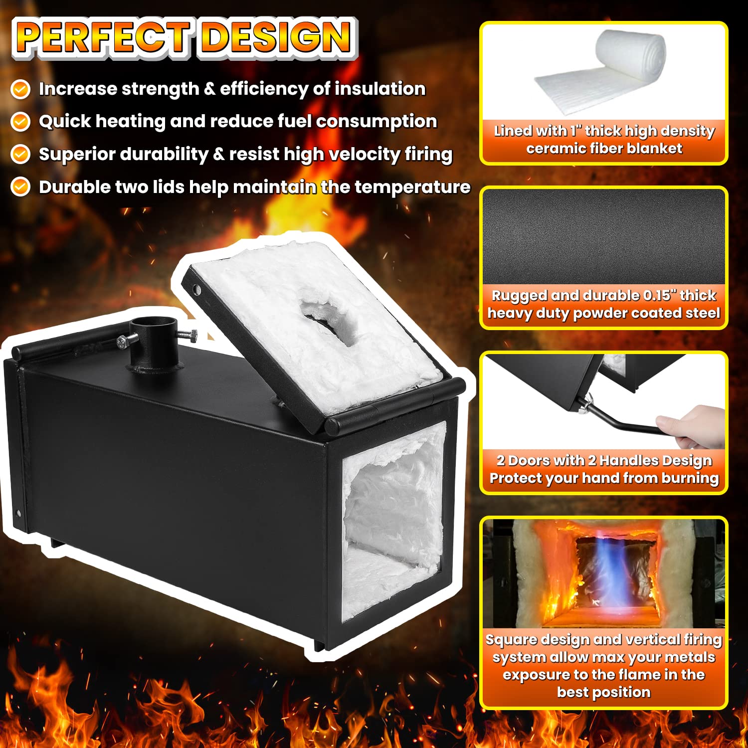 Portable Propane Gas Forge Double Burner 2700F/1482? Large Capacity Square Forging Furnace For Blacksmithing Farrier Knife Tool